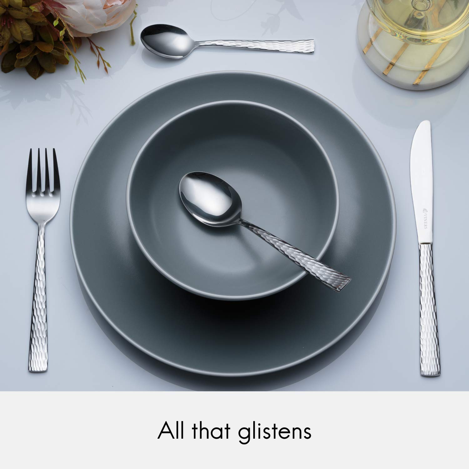 Viners Everyday Glisten 18/0 Stainless Steel 16pc Mixed Cutlery Set | Hammered Texture | Dishwasher Safe 4