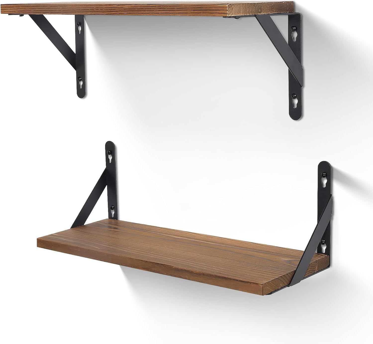 himaly Rustic Wooden Floating Shelves Set of 2, Dark Wood, Max Load 15kg/33lbs Each 1