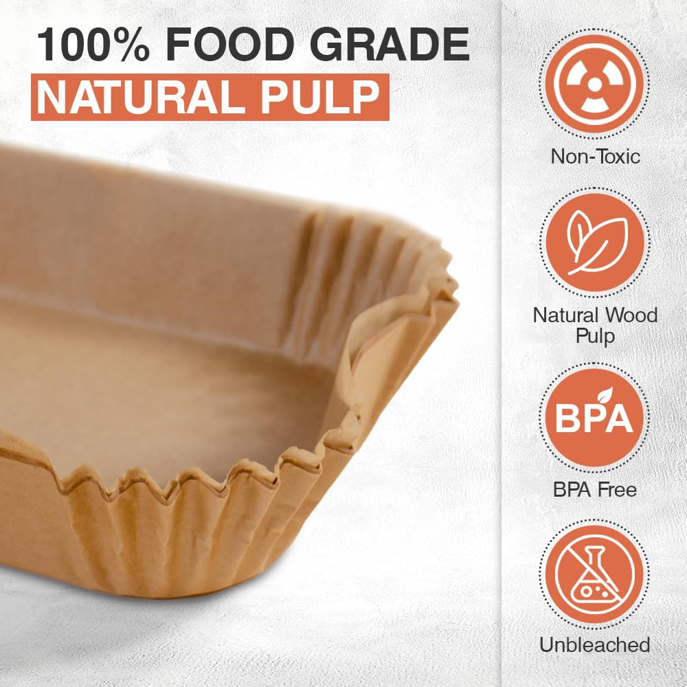 ANSIO Air Fryer Paper Liners - 200 PCS Rectangle Disposable Liners for Dual Zone Fryers | 22cm x 14cm x 4.5cm Inner Fit 4
