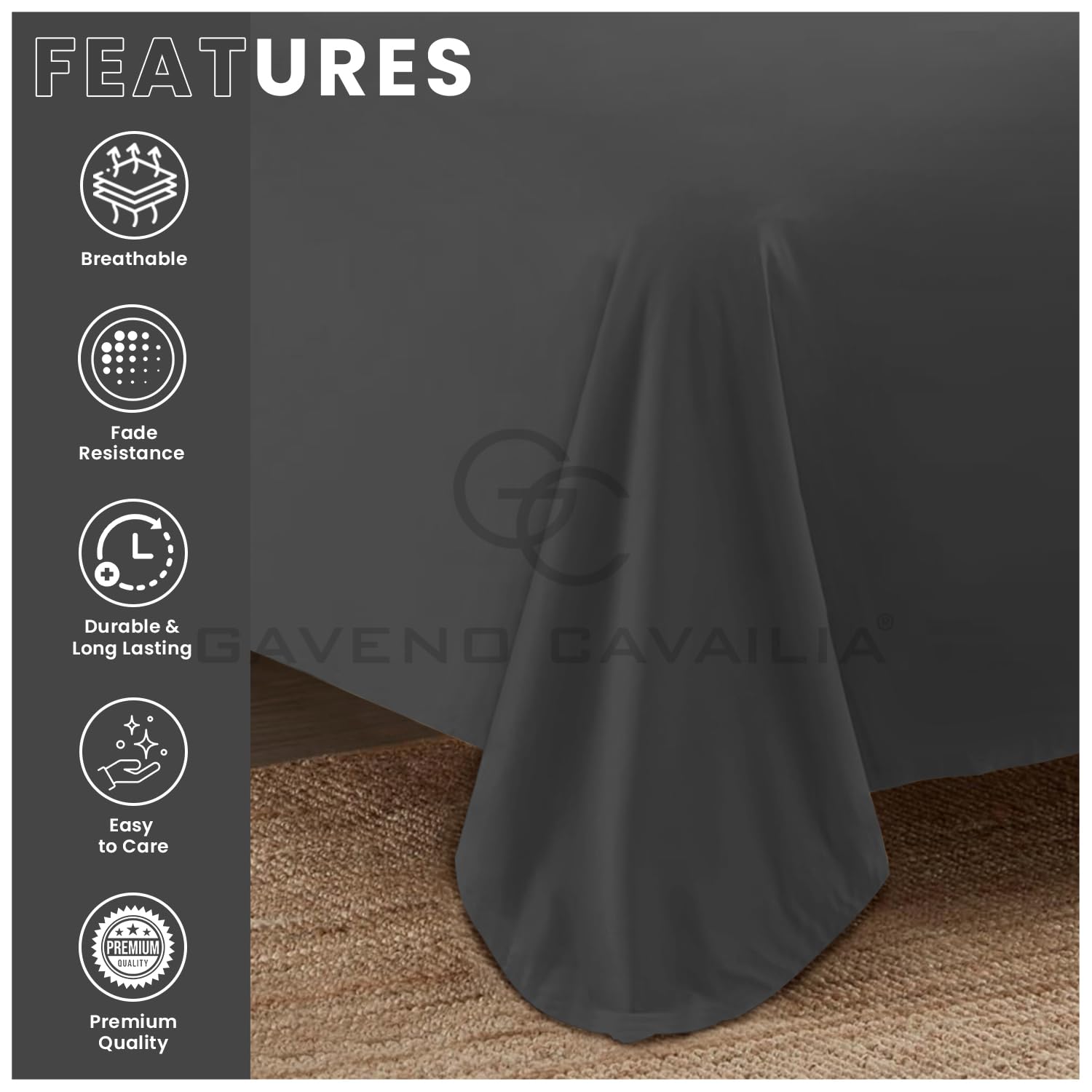 GC GAVENO CAVAILIA Diamond Flat Sheet - King Size | 50% Cotton/50% Polyester | Charcoal 2
