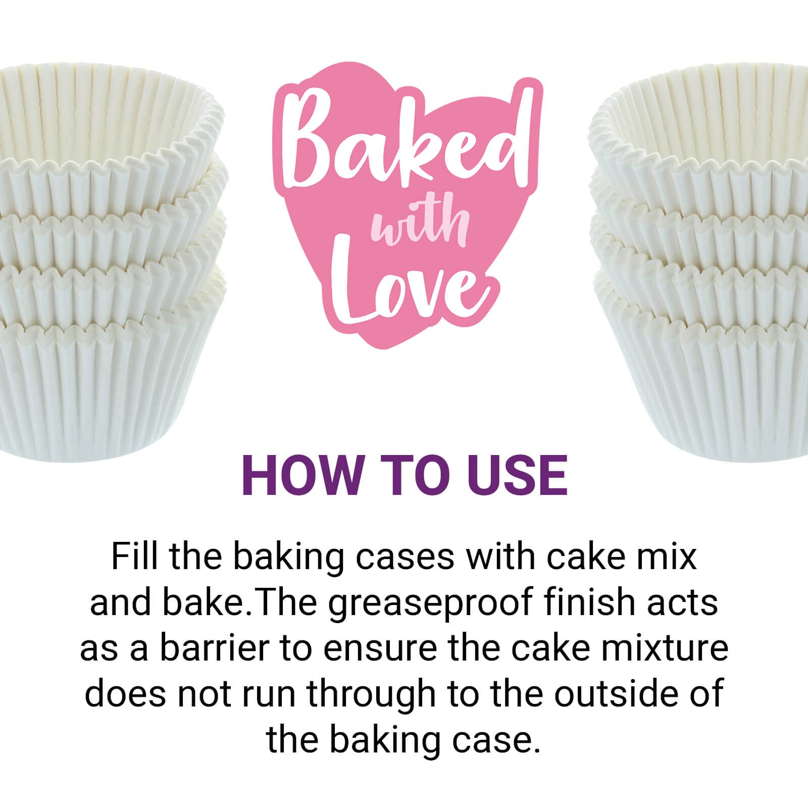 Baked with Love Greaseproof Paper Baking Cups - 100 Count | 50mm x 37mm | White 4