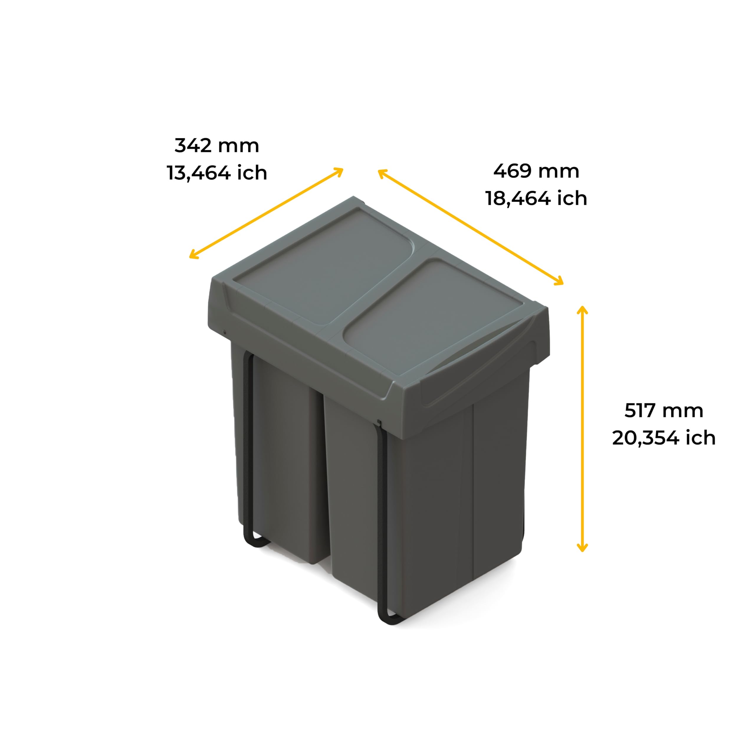 Emuca Kitchen Recycling Bin - Bottom Fixing, Manual Pull-Out | 2x25L Capacity | Anthracite Grey 2