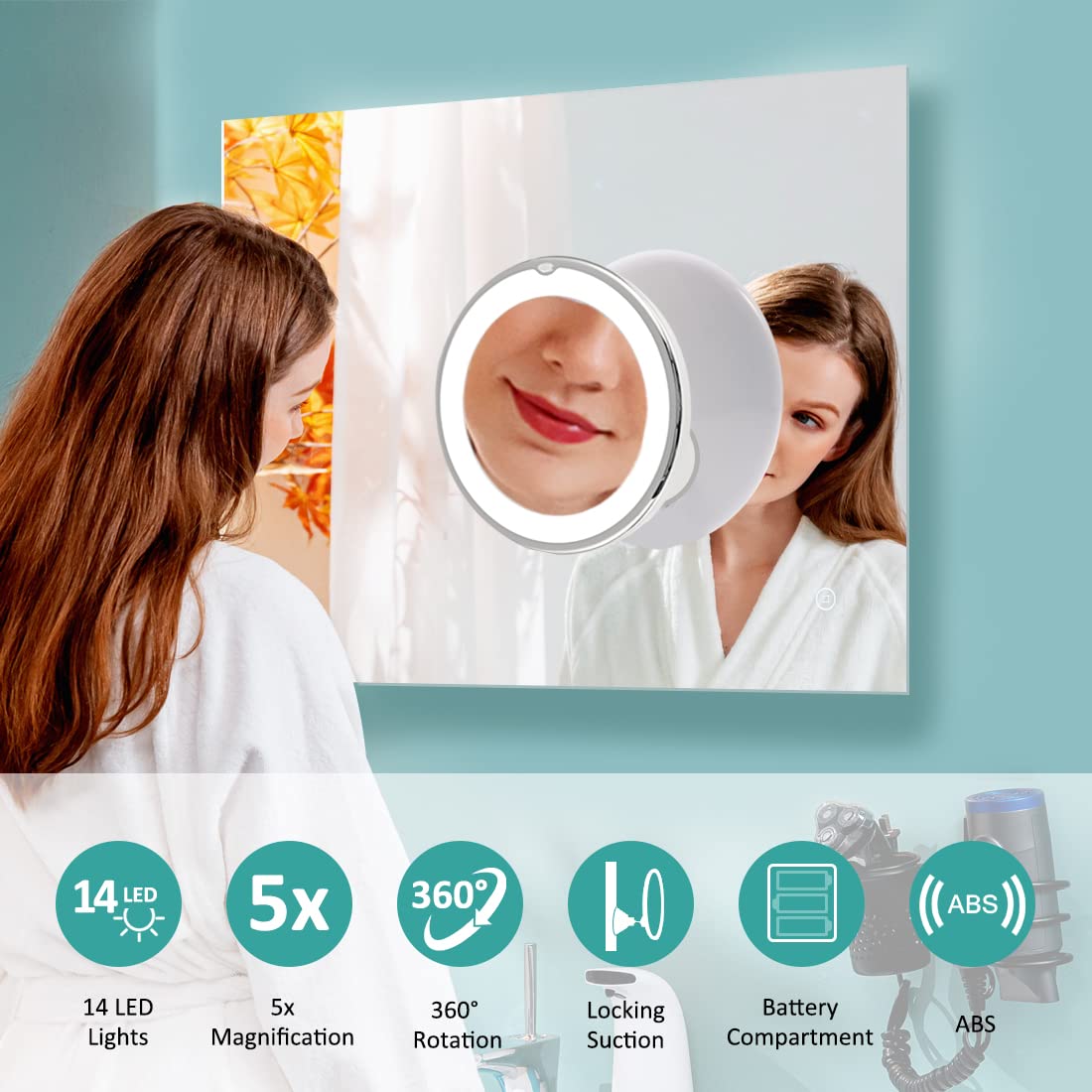 EMKE 5X Magnifying Shaving Mirror with LED Light | Cordless | Suction Cup Mount | Portable 6