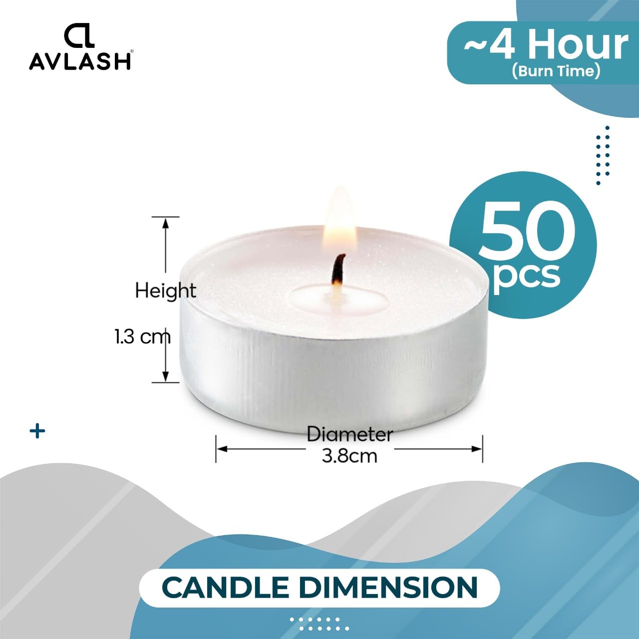 AVLASH Unscented Tea Lights - 4 Hour Burn Time | Pack of 50 | Smokeless Clean Burn 5