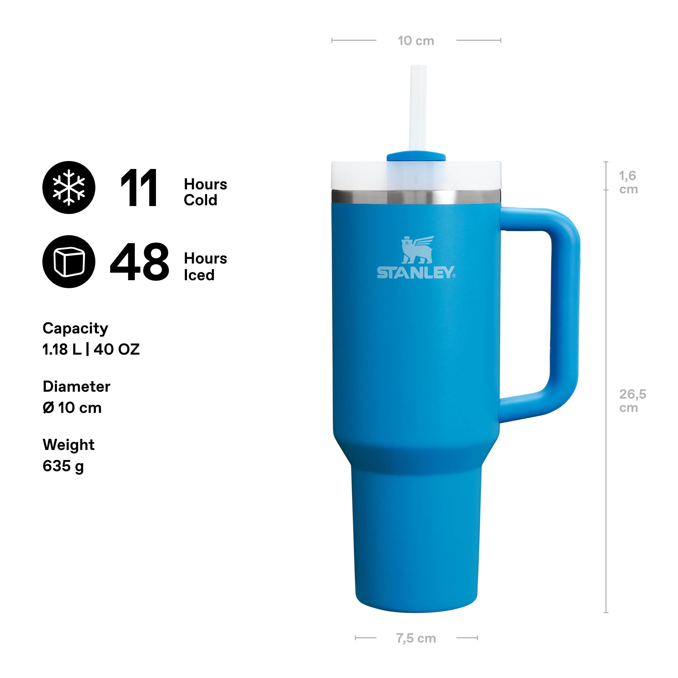 STANLEY 1913 Quencher H2.0 Flowstate Tumbler 1.2L - Cold 11 Hrs, Ice 48 Hrs | Azure