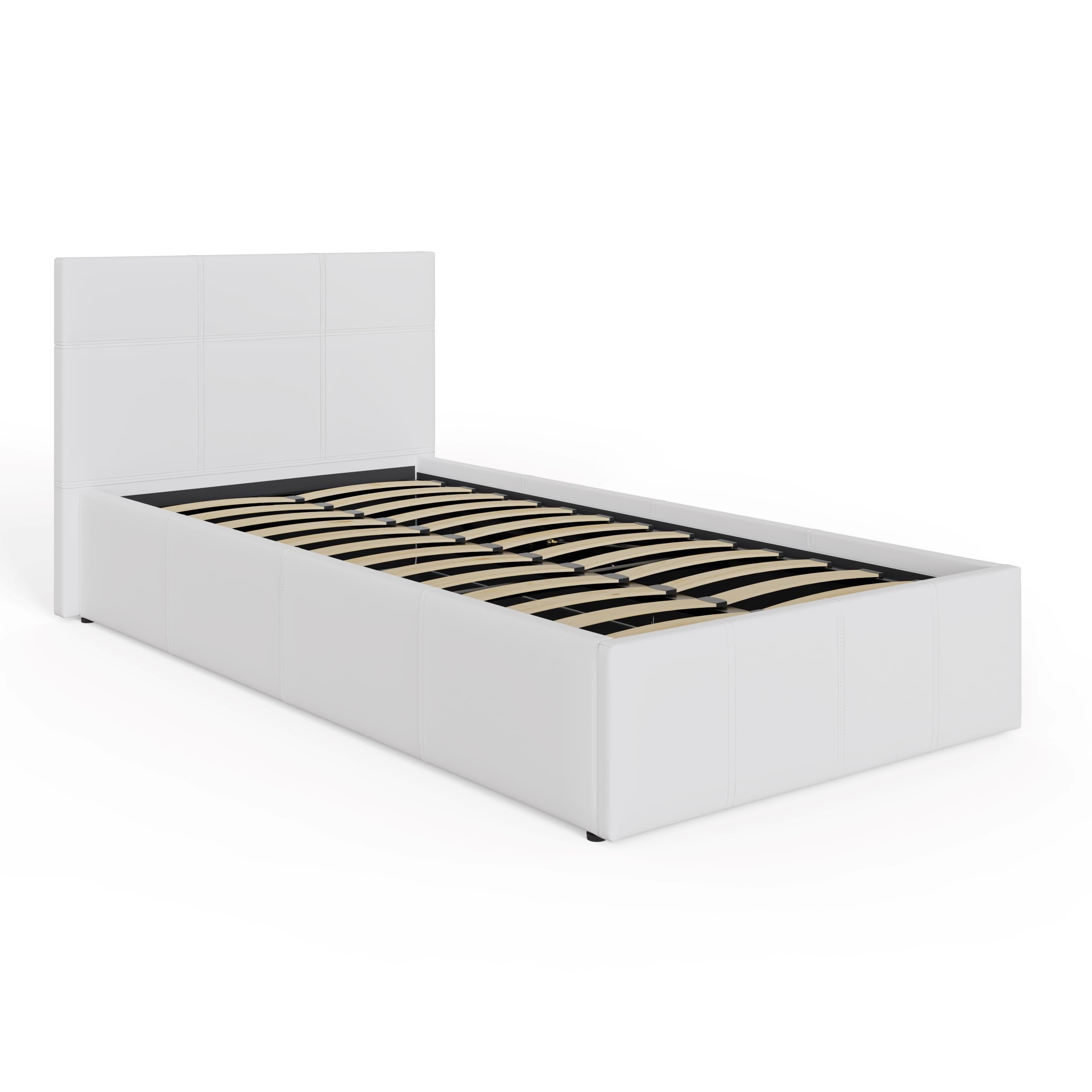 GFW Classic Ottoman Storage Bed - Single Size, White Faux Leather Upholstery | Gas Lift 5