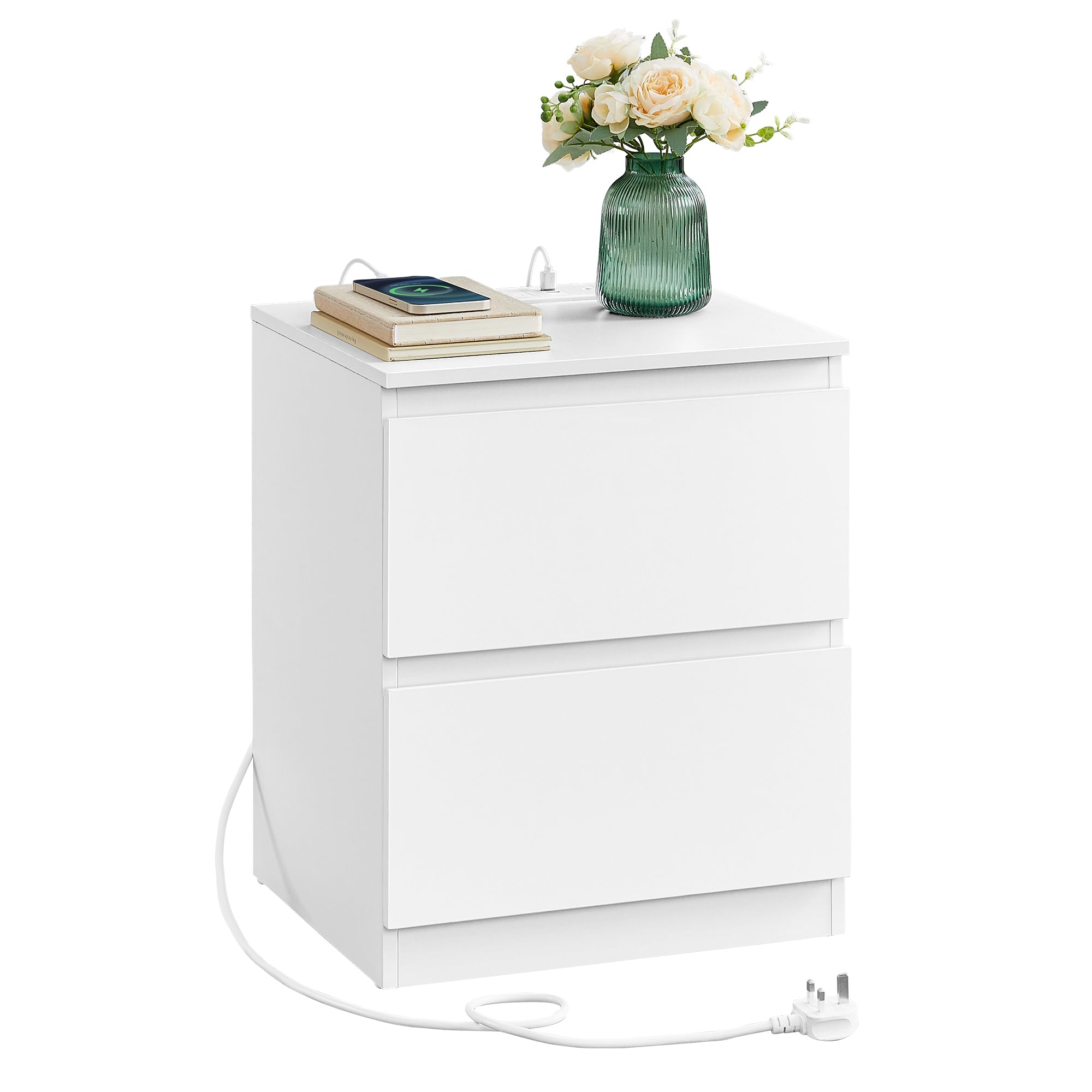VASAGLE KAILYN Collection Nightstand with Charging Station | 2 Drawers | Cloud White 1