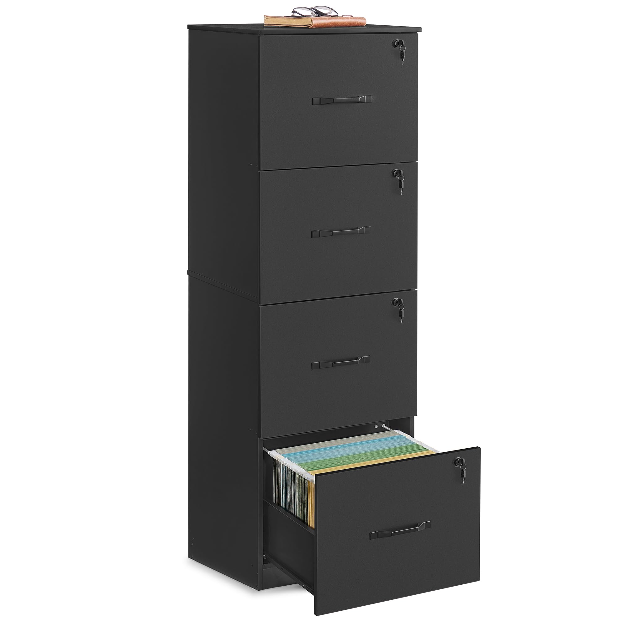 VASAGLE Vertical File Cabinet - 4 Lockable Drawers | A4 & Letter Size | Ink Black | OFC082B02