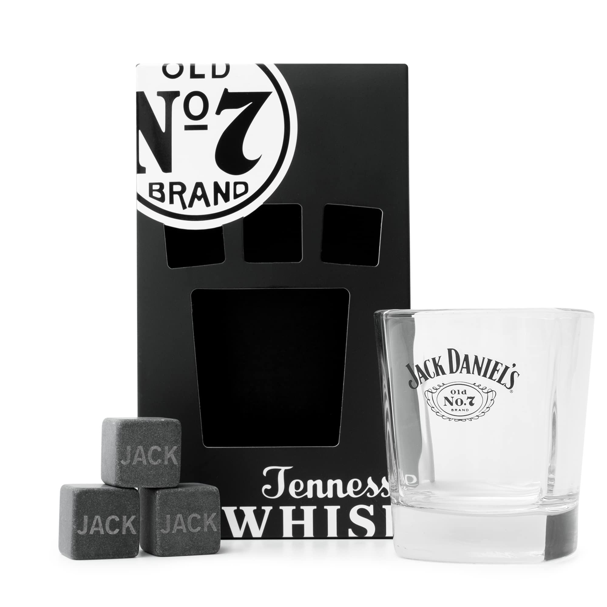 BEAMS INTERNATIONAL Jack Daniels Whiskey Stones and Glass Gift Set | 1 Glass, 3 Stones | 330ml/11oz 5