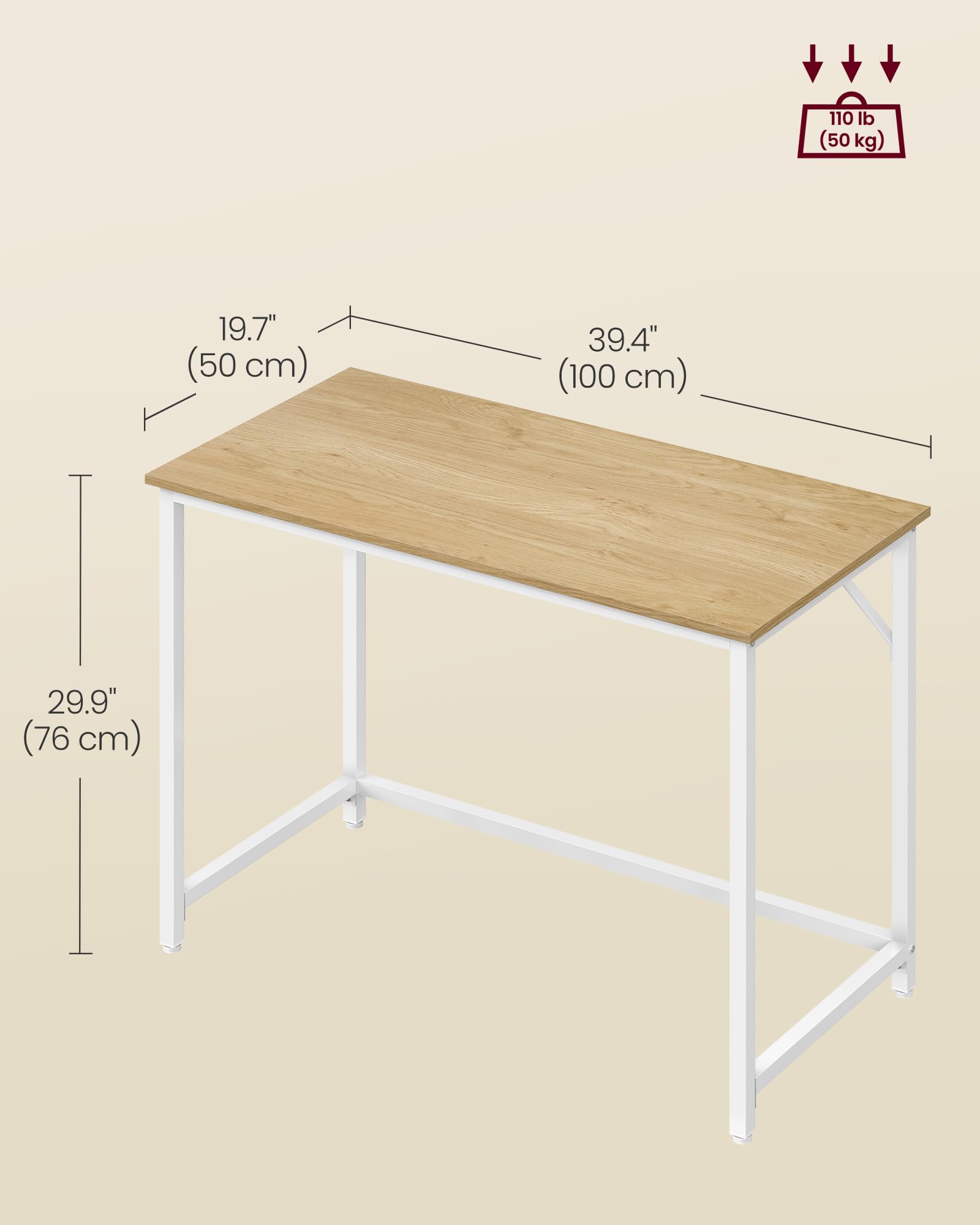 VASAGLE Computer Desk - Compact 100 x 50 cm Workspace | Natural Oak & Pearl White | 50 kg Load Capacity 3