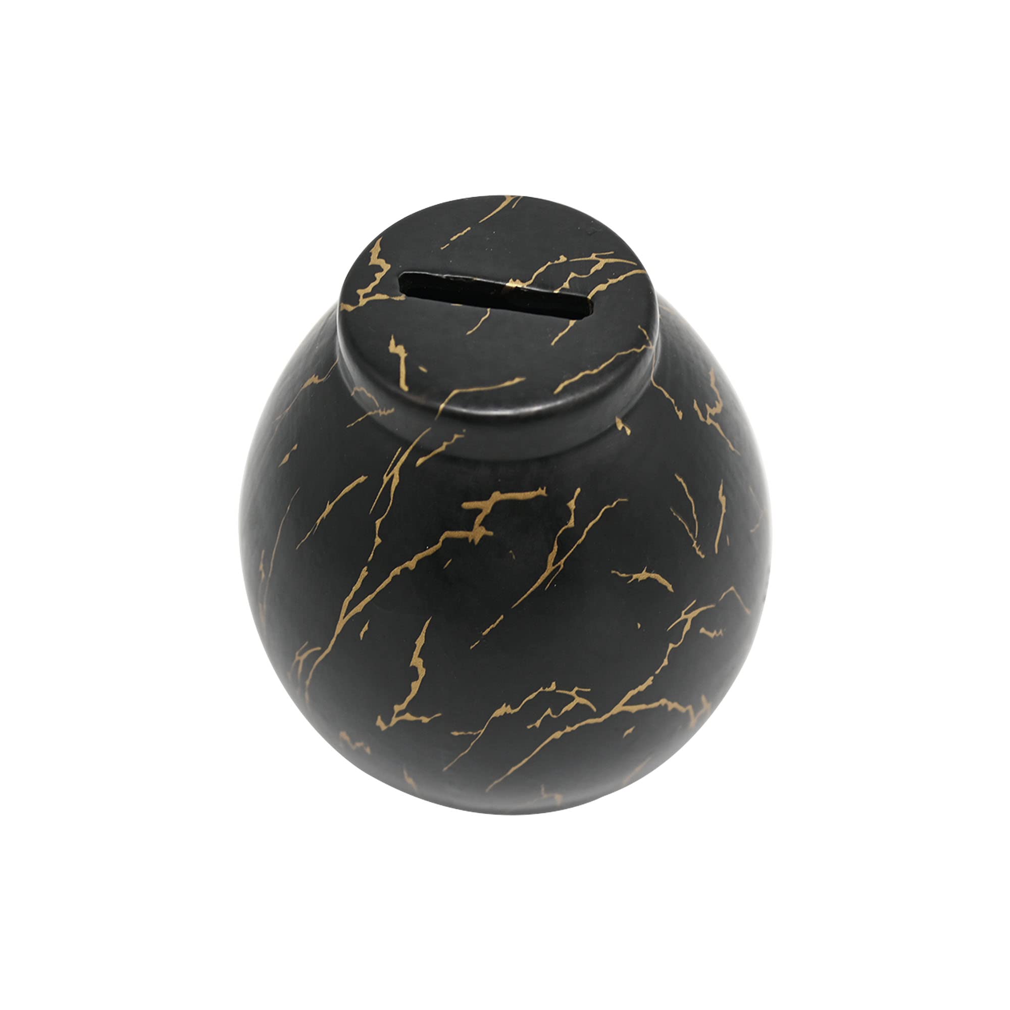 Ram ONLINE Ceramic Money Pot - Black Marble Effect Savings Piggy Bank | Smash to Open | 14cm Cube 3