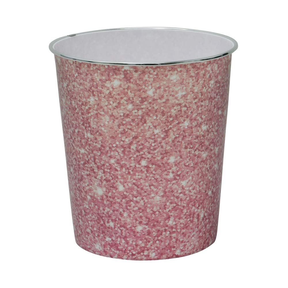 JVL Small Pink Sparkle Plastic Waste Paper Bin | Durable | 24.5cm x 26.5cm