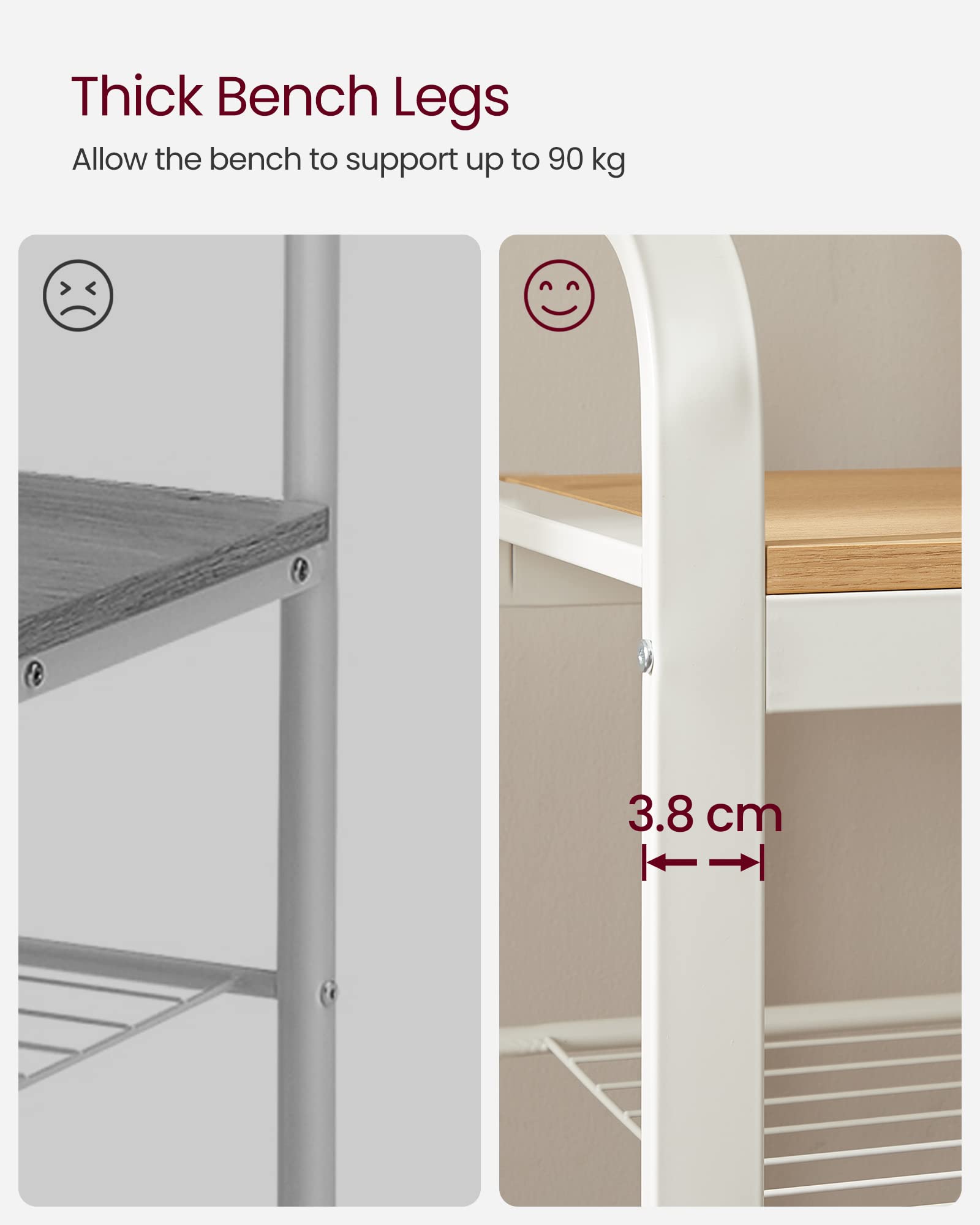VASAGLE 4-in-1 Coat Rack with Shoe Storage Bench | 9 Removable Hooks | Industrial Oak & Cream | 72 x 33.7 x 183 cm 8