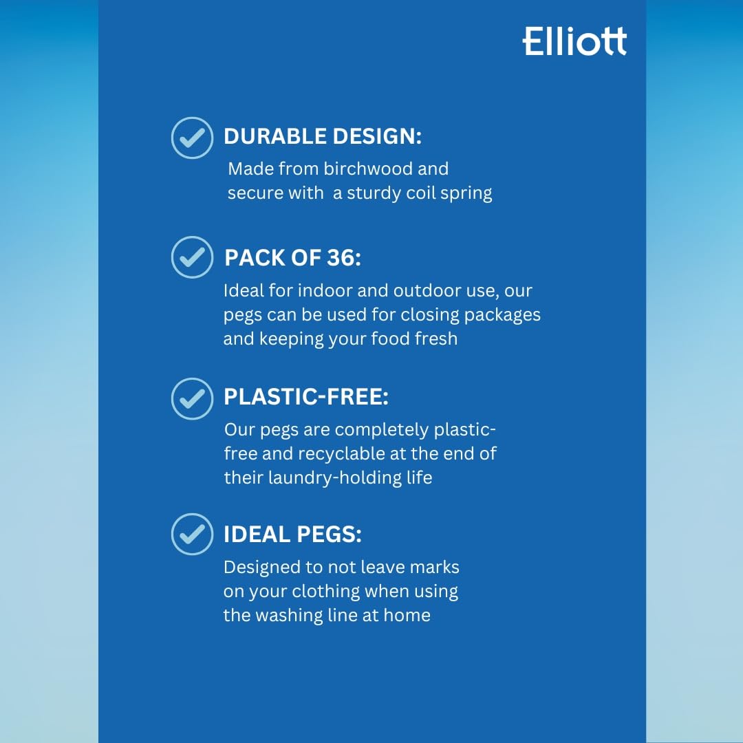 Elliott Hardwood Clothes Pegs with Metal Coil Spring | Pack of 36 | Plastic-Free & Recyclable 4