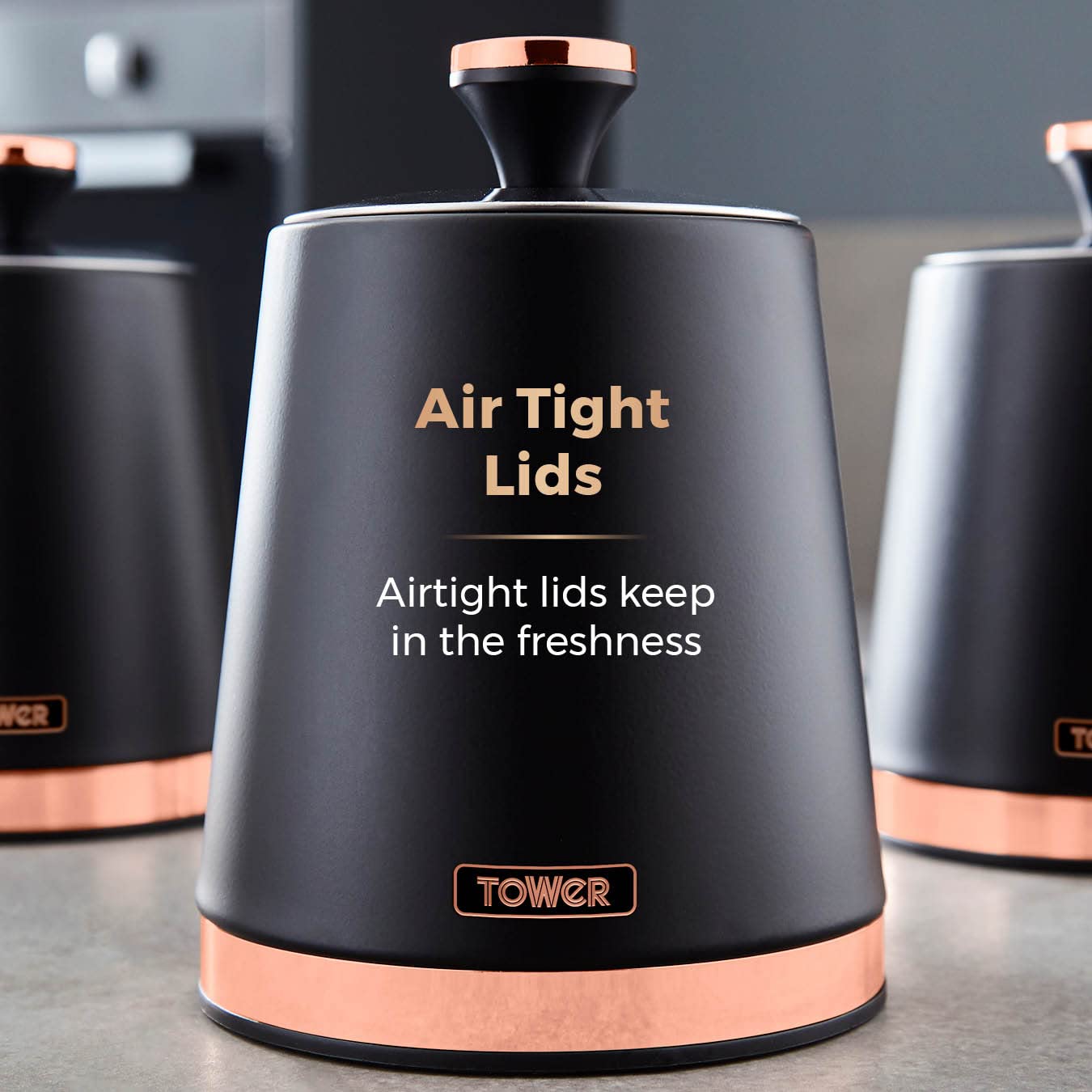 Tower Cavaletto Set of 3 Storage Canisters for Tea/Coffee/Sugar | 1.3L Capacity | Carbon Steel 4