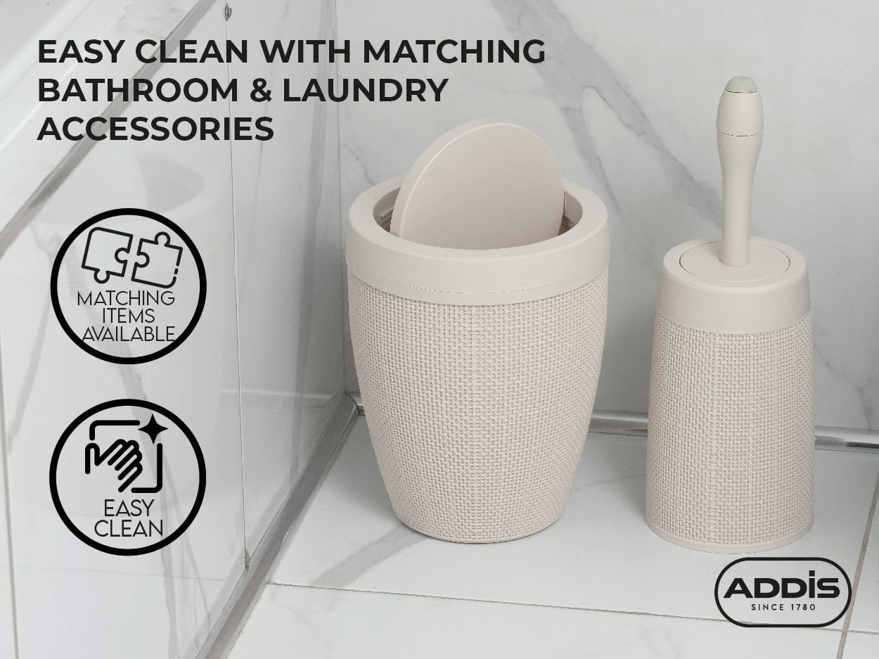 Addis Faux Hessian Round Swing Lid Plastic Bathroom Bin | 5 Litre Capacity | Charcoal 6