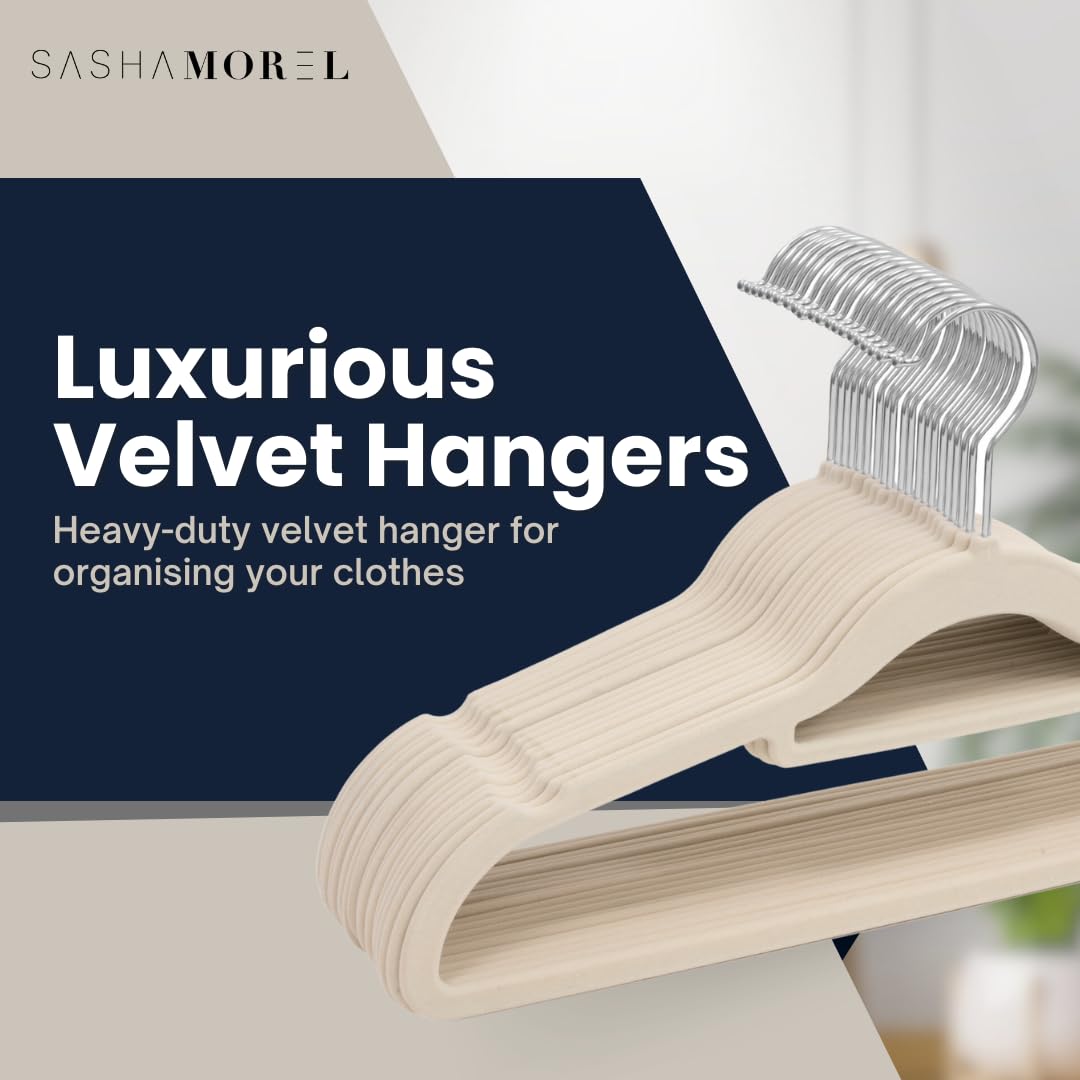 Sasha Morel Velvet Coat Hangers - 20 Pack, Space Saving Slim Design, Anti-Slip, Cream 4