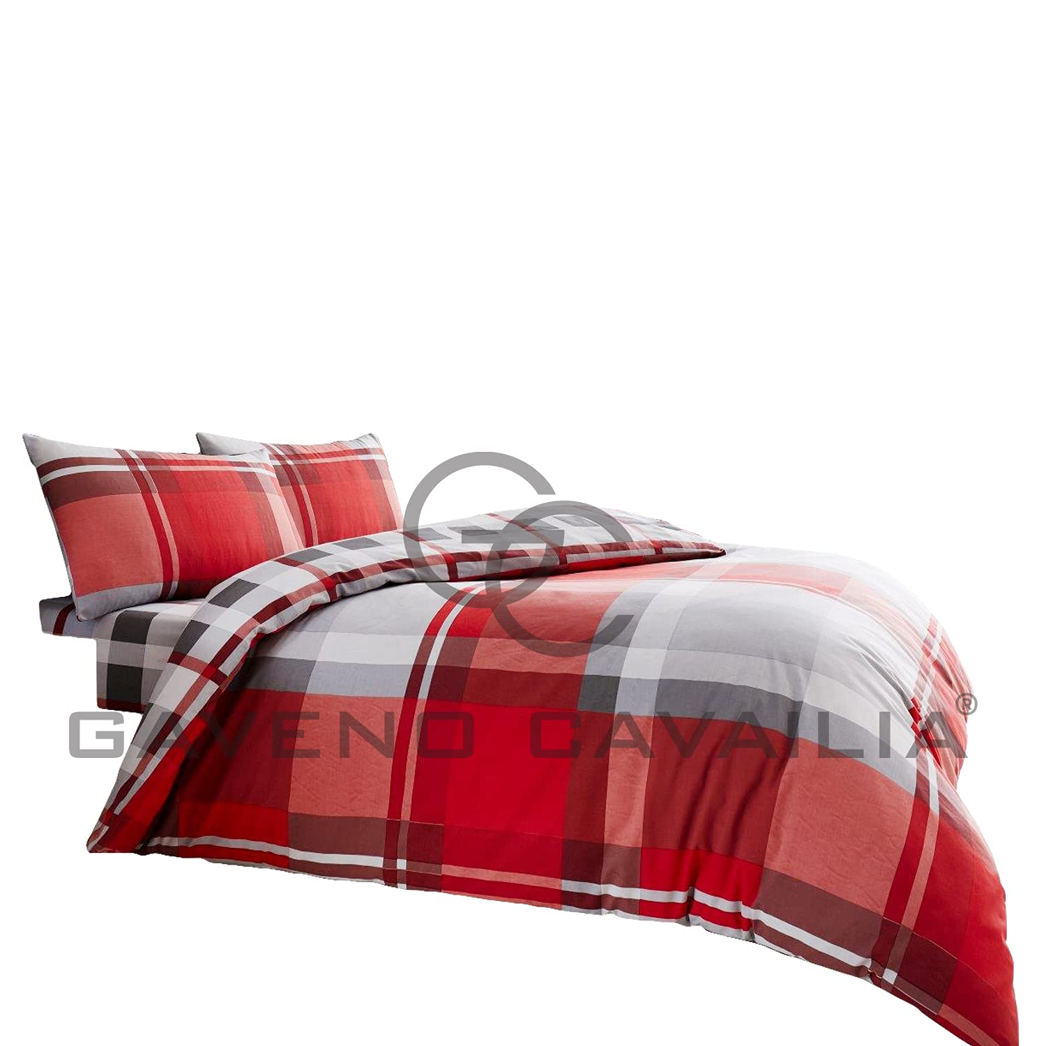 GC GAVENO CAVAILIA Geometric Check Reversible Duvet Cover Set, King Size, Red 6