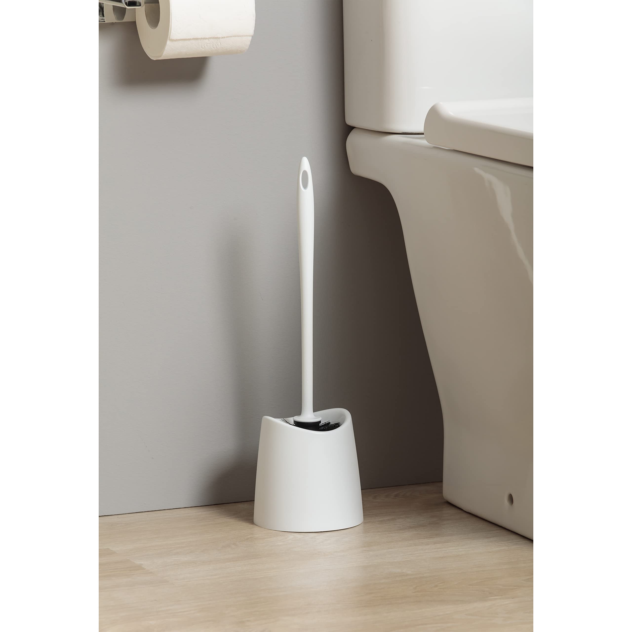 TATAY Plastic Toilet Brush & Holder Set - Durable, Moisture-Resistant, Made in Spain | White 4