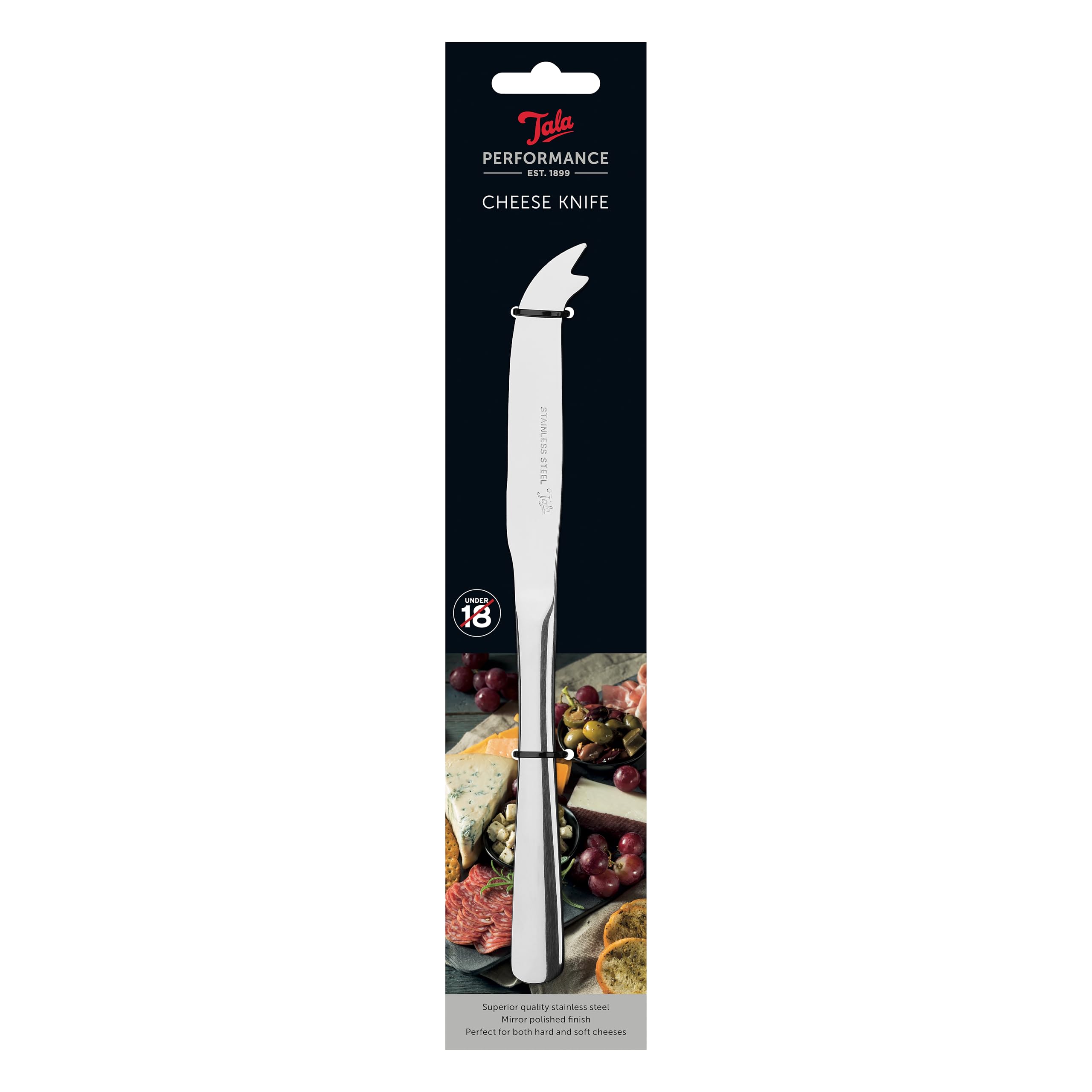 Tala Performance Stainless Steel Cheese Knife - Serrated Edge & Serving Prong | Mirror Polish