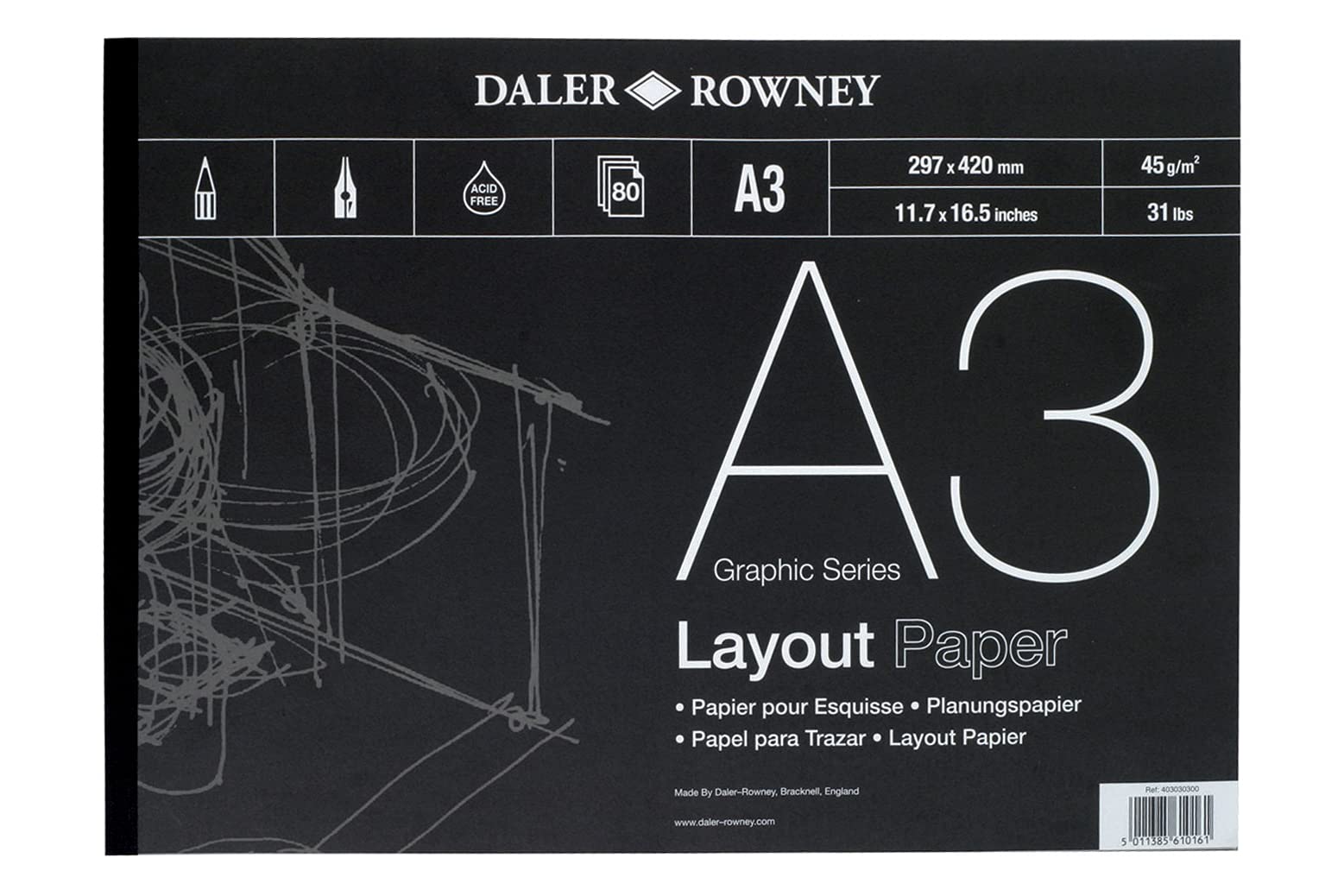 Daler Rowney Graphic Series Layout Pad - A3 Size, 80 Sheets, 45gsm Paper for Sketching 1