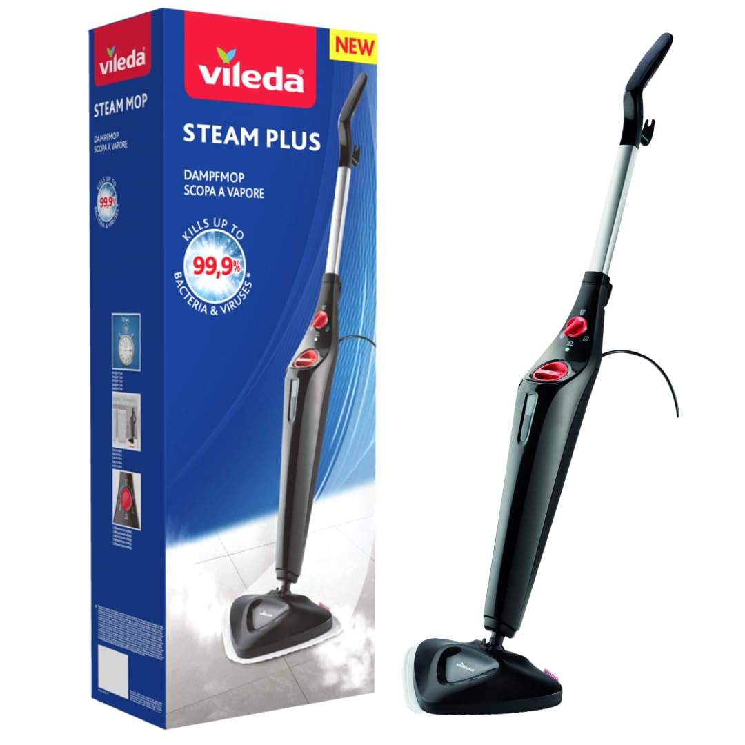 Vileda Steam Mop Steam PLUS - Kills 99.9% Bacteria | 15 Sec Heat Up | 6m Cable 1