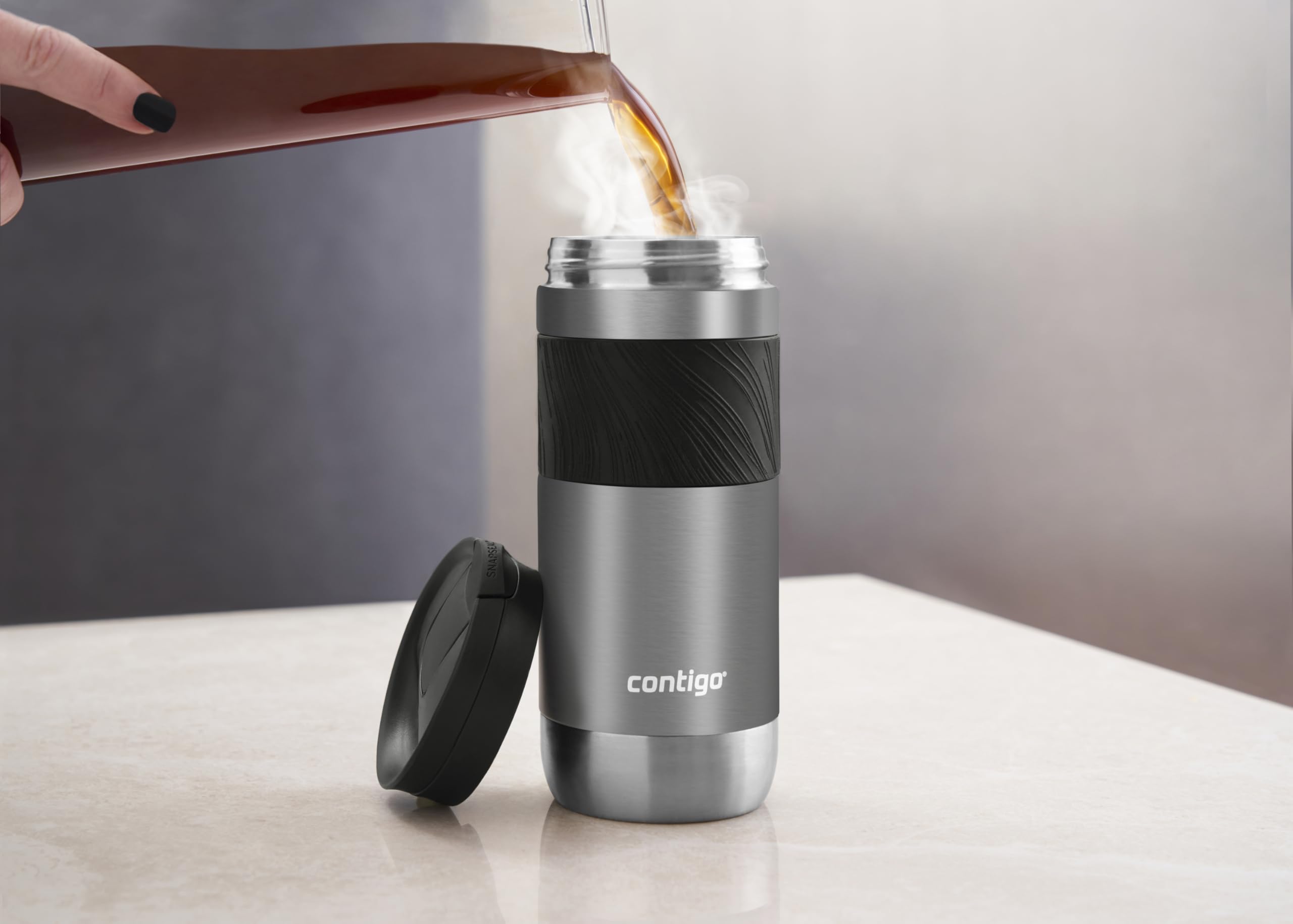 Contigo Byron Snapseal Travel Mug - 100% Leakproof | Keeps Hot 7 Hrs, Cold 12 Hrs | 470 ml | Dark Stainless Steel 6