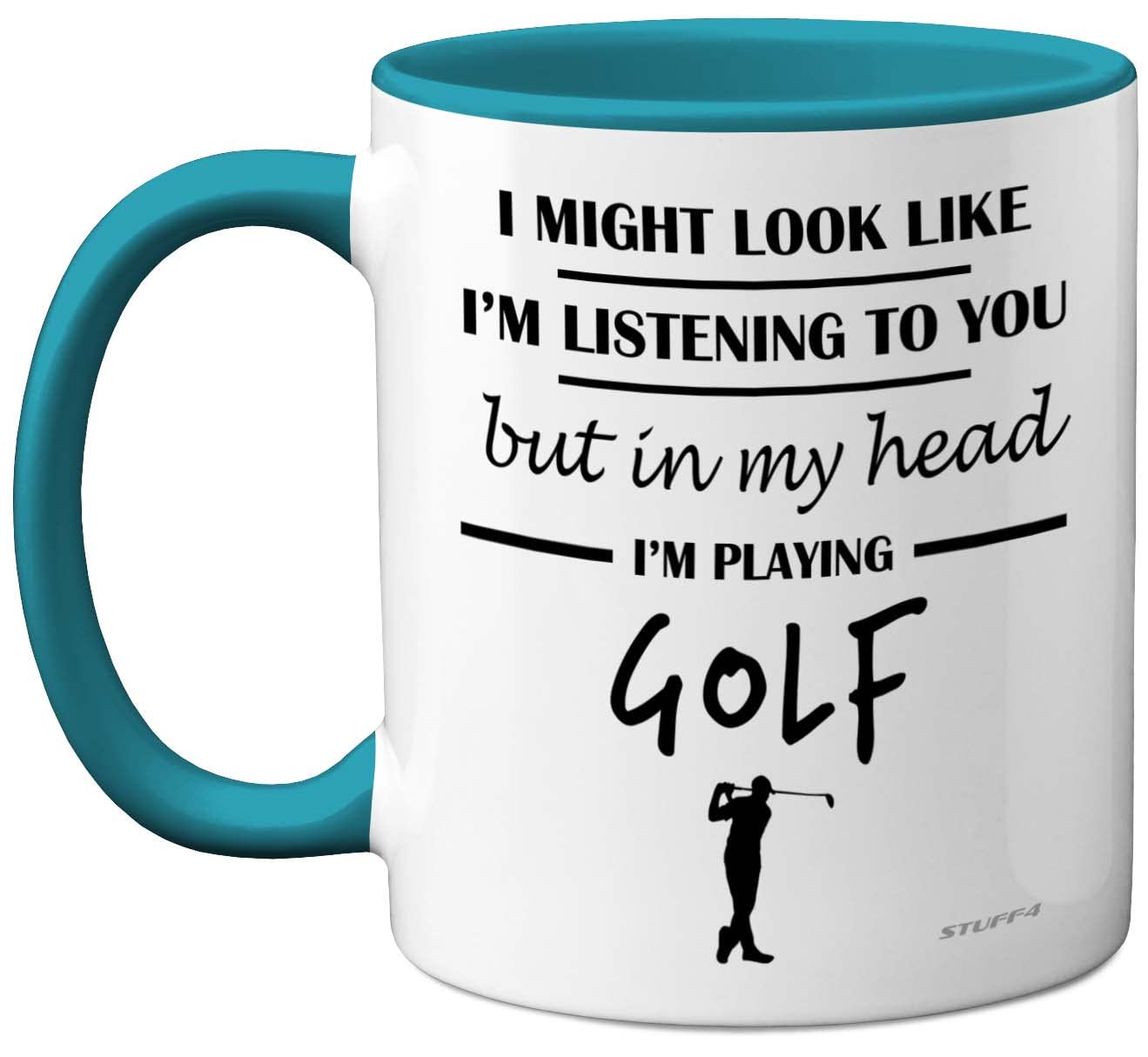 Stuff4 Funny Golf Mug - In My Head I'm Playing Golf | 11oz Ceramic | Light Blue Handle 1