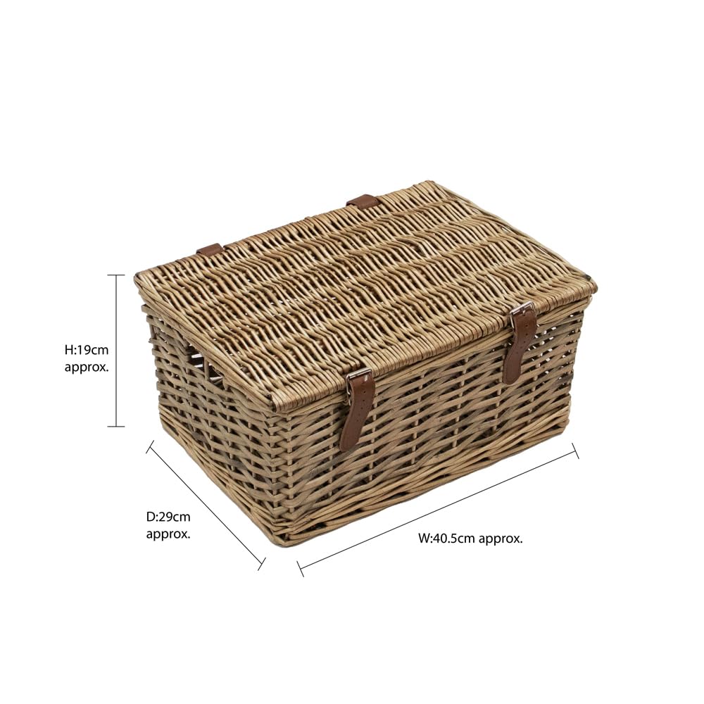 JVL Handmade Buff Wicker Storage Box - Small Size | Faux Leather Straps | Stackable 9