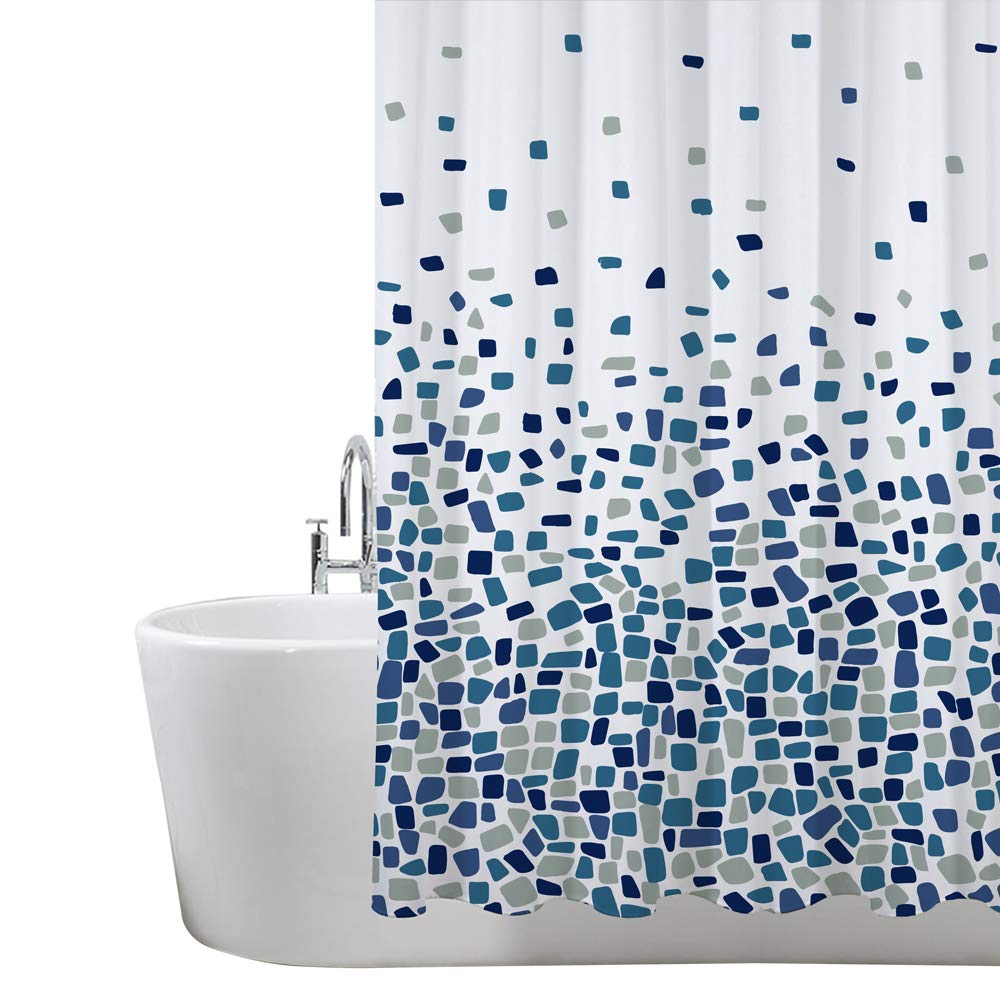 ANSIO Polyester Shower Curtain - Mosaic Blue | 180cm x 200cm | Mold & Mildew Resistant