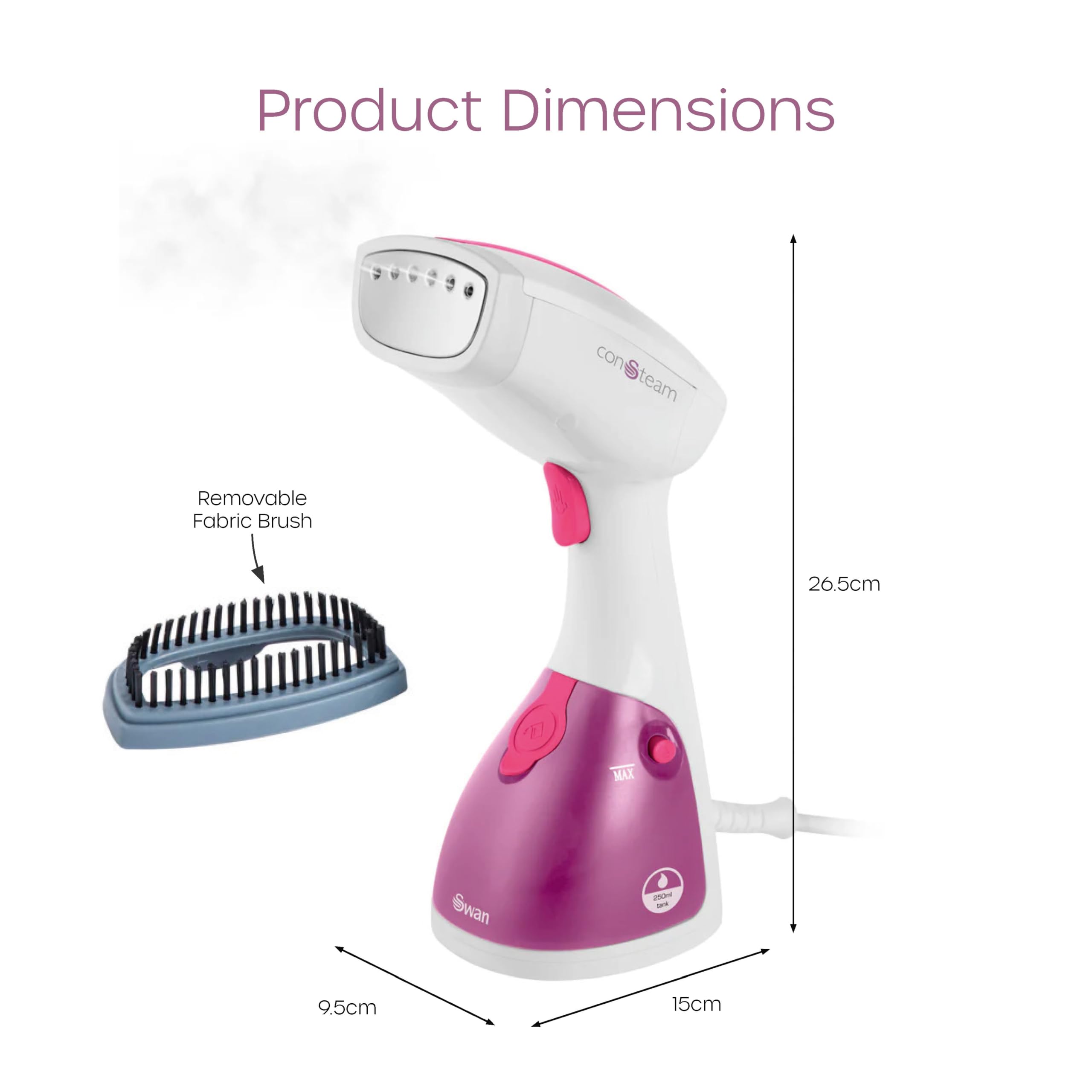 Swan SI12020N Handheld Garment Steamer - 1100W Power | 20 Min Continuous Steam | Pink & White 5