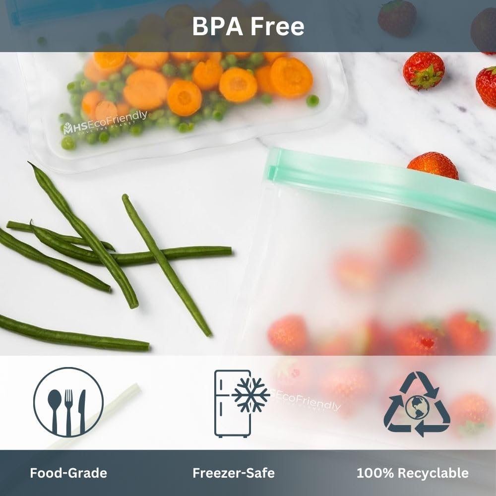MHSEcoFriendly Reusable Freezer Bags - 15 Pack | M, L & XL Zip Lock Bags | BPA-Free PEVA 8