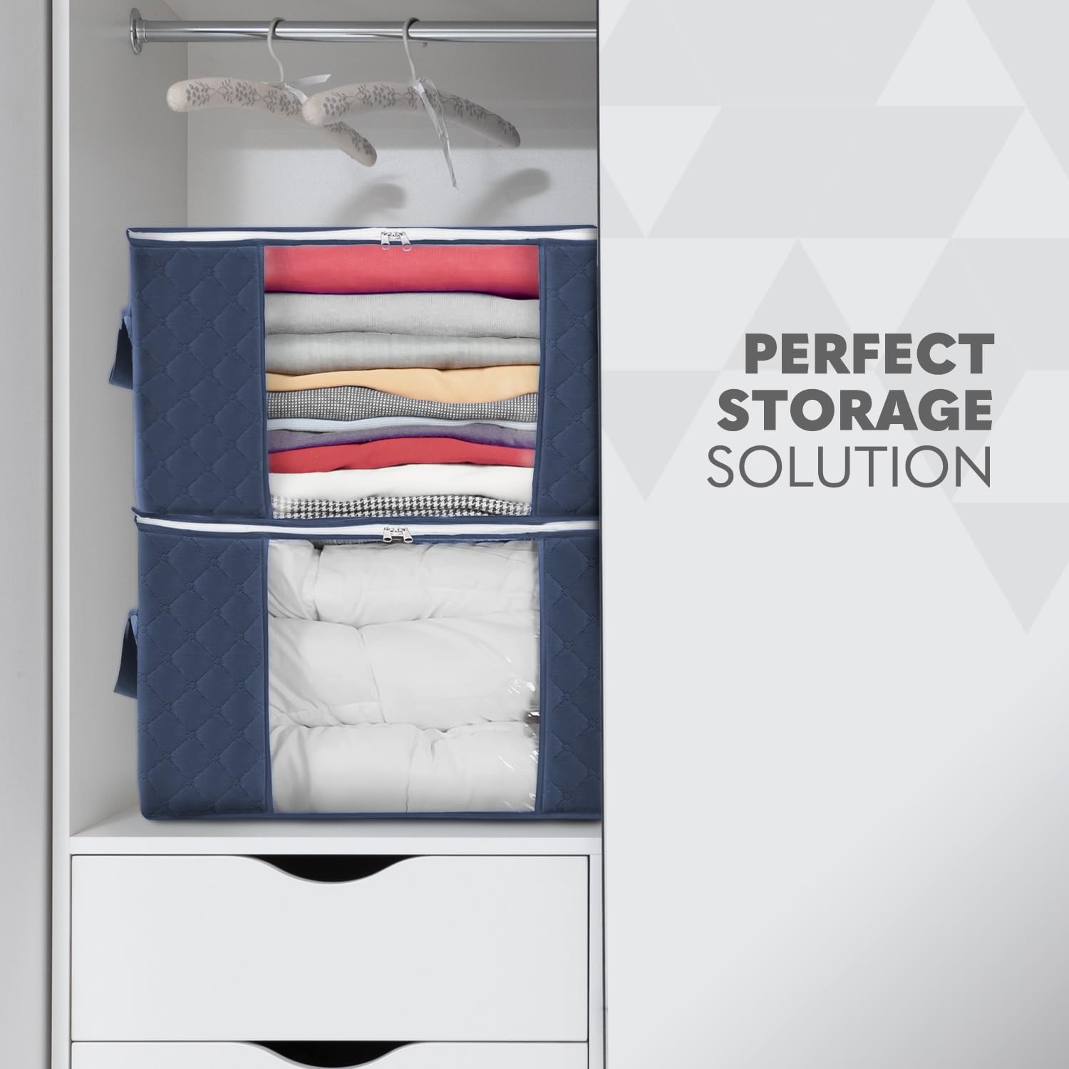 delka 90L Under-Bed Storage Bags with Lids, Navy Fabric, Reinforced Handles | Set of 3 4