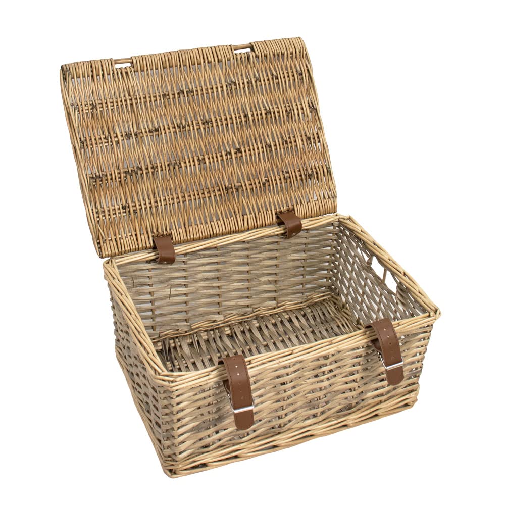 JVL Handmade Buff Wicker Storage Box - Small Size | Faux Leather Straps | Stackable 2