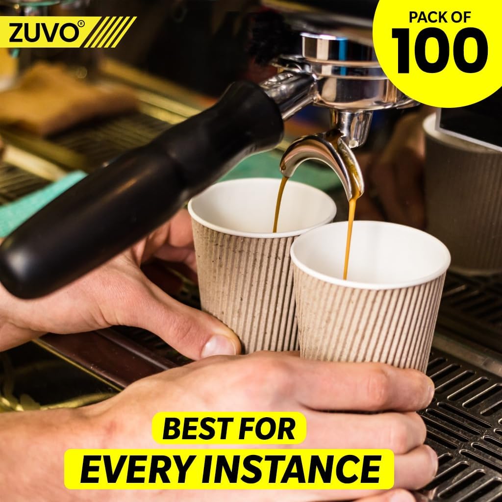 Zuvo 8 OZ Disposable Coffee Cups - 100 Pack | Brown Ripple Paper | Leak Proof 5