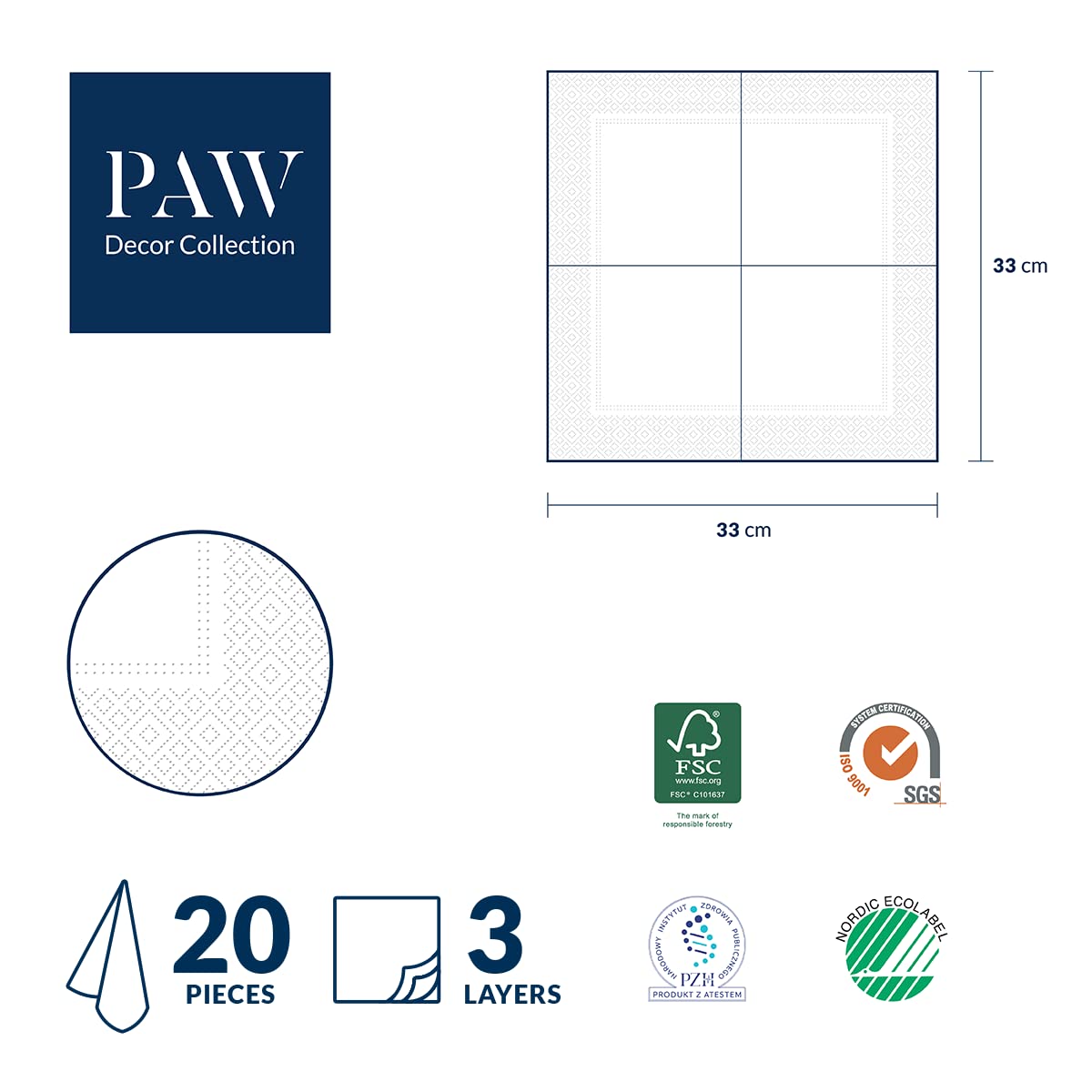 PAW Decor Collection Napkins - 3-Ply Gorgeous Roses | 20 Pieces | 33 x 33 cm 7