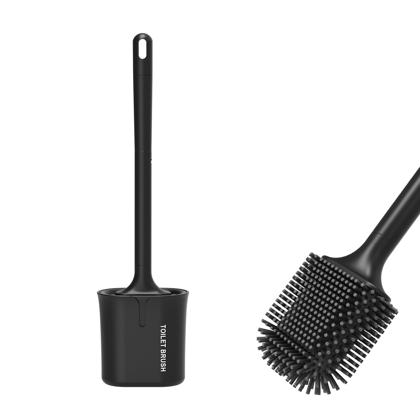 Ibergrif M34156B Black Silicone Toilet Brush & Holder Set | Deep Cleaning TPR Head | Drip Proof 1