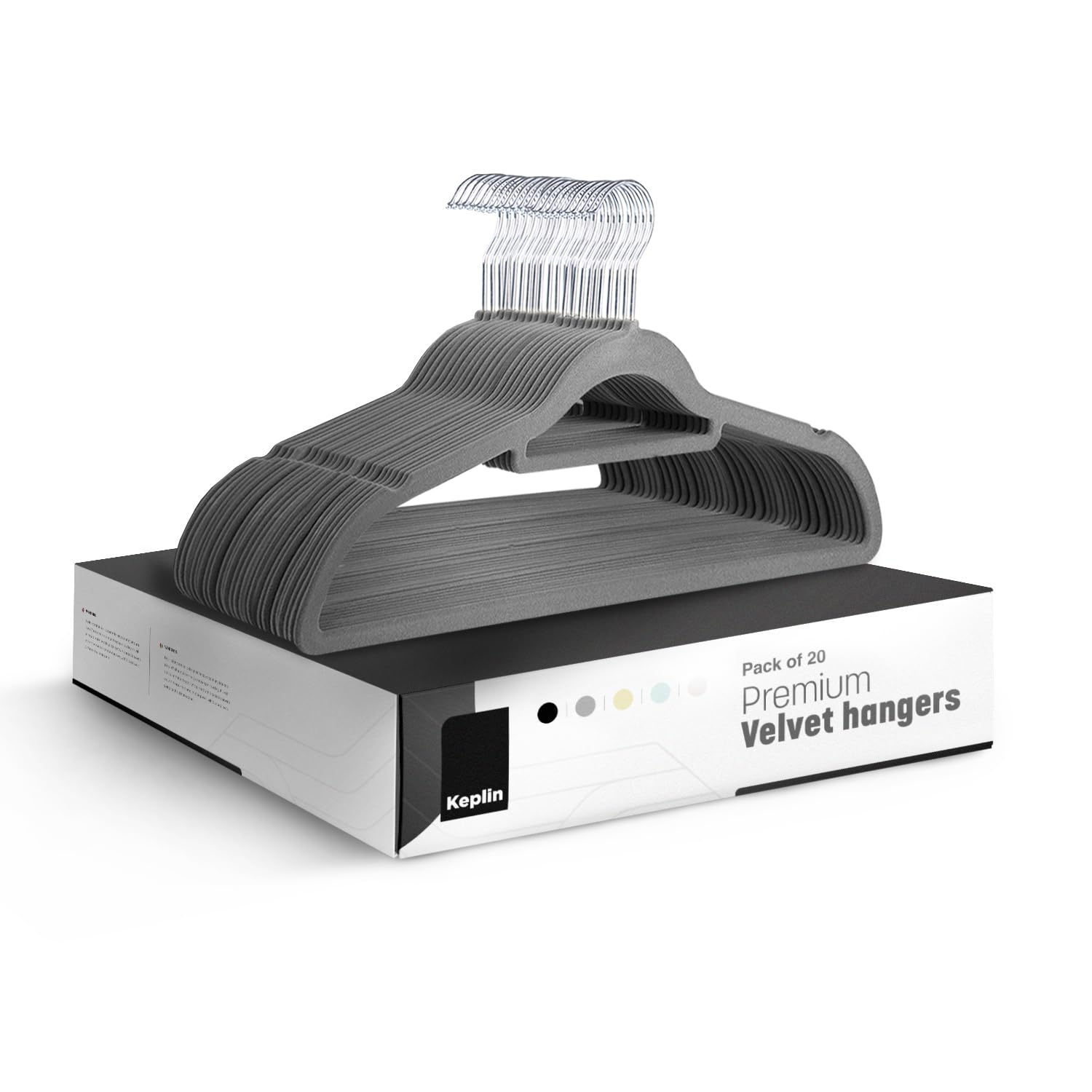 KEPLIN Velvet Hangers - 20 Pack Non-Slip Clothes Hangers with Tie Bar | 4.5kg Capacity | Grey