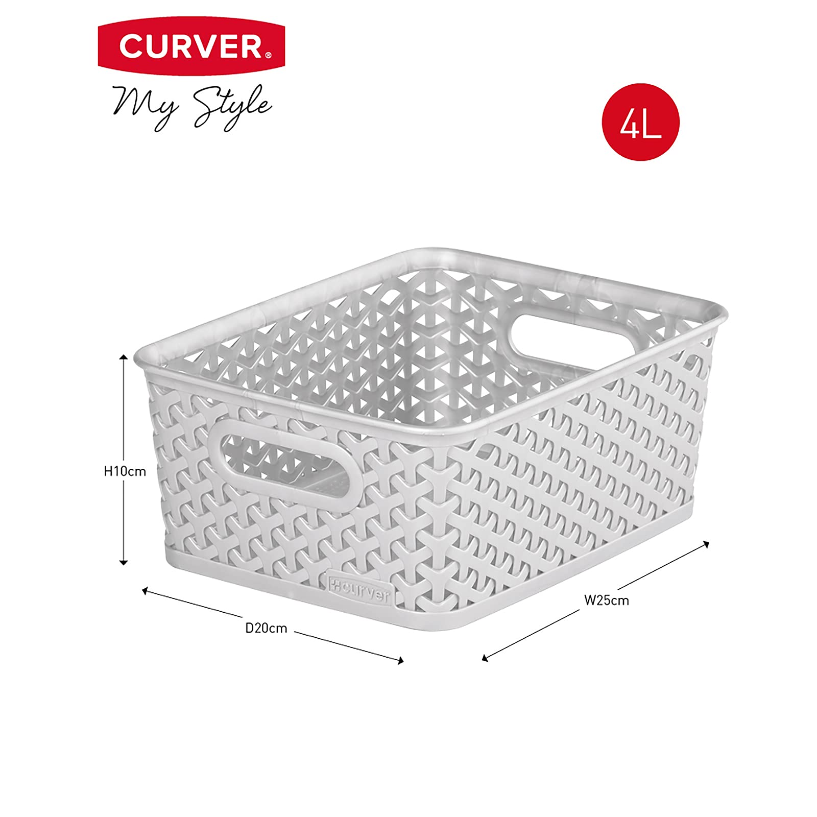 CURVER My Style Rattan Effect Shelf Basket Set - 4 Pack, 4L Capacity, Grey | W25 x D20 x H10 cm 5