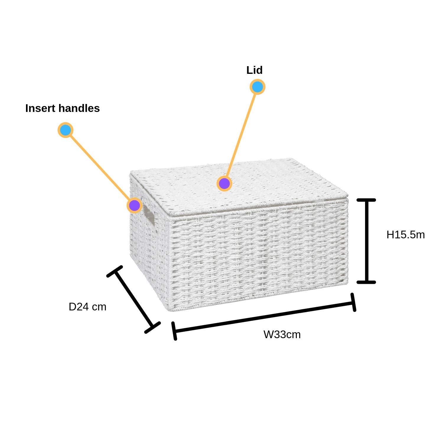 ARPAN Paper Rope Storage Basket Box with Lid - White, Large (W33cm x D24cm x H15.5cm) 4