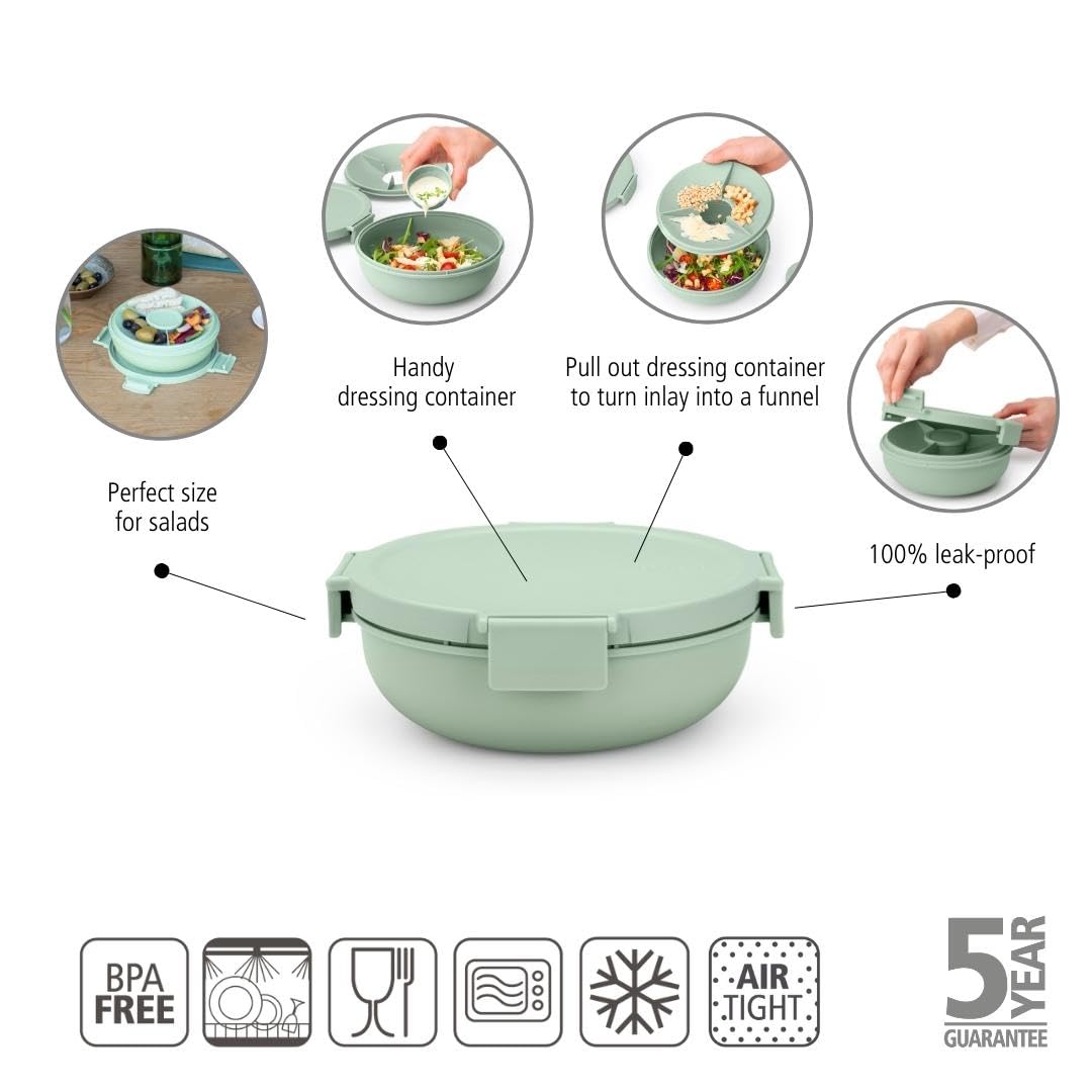 Brabantia Make & Take Salad Bowl - 1.3L Capacity | Leakproof | Jade Green 2
