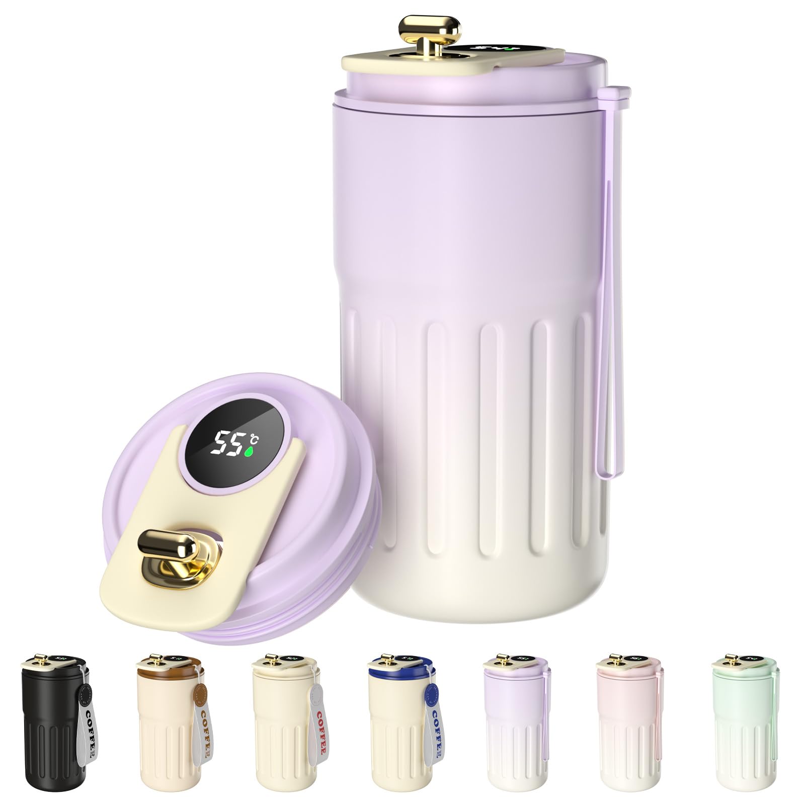 Homealexa Vacuum Insulated Coffee Travel Mug with LED Temperature Display | 410 ml | Gradient Purple