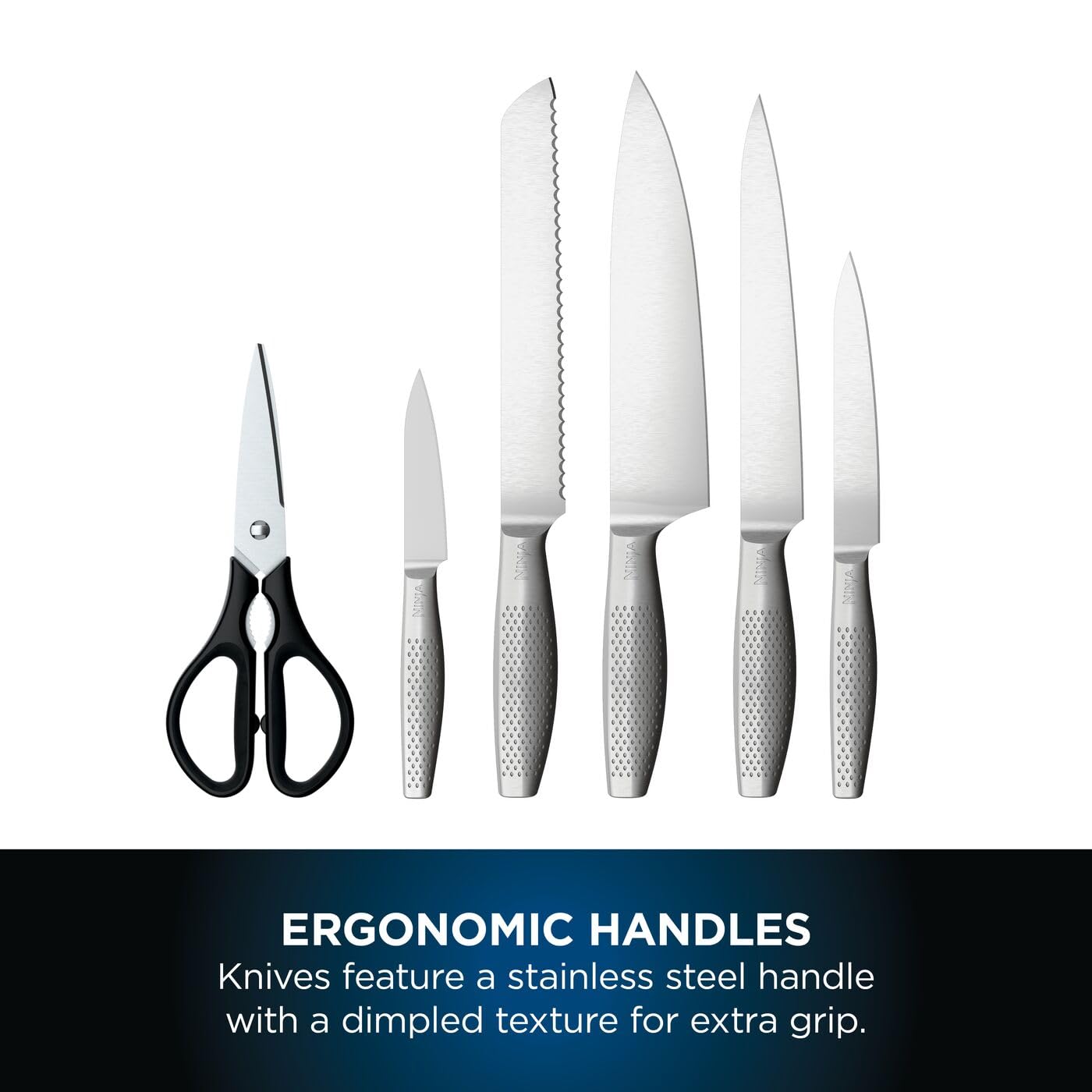 Ninja StaySharp 6-Piece Kitchen Knife Set with Integrated Sharpener and Scissors | German Stainless Steel 7