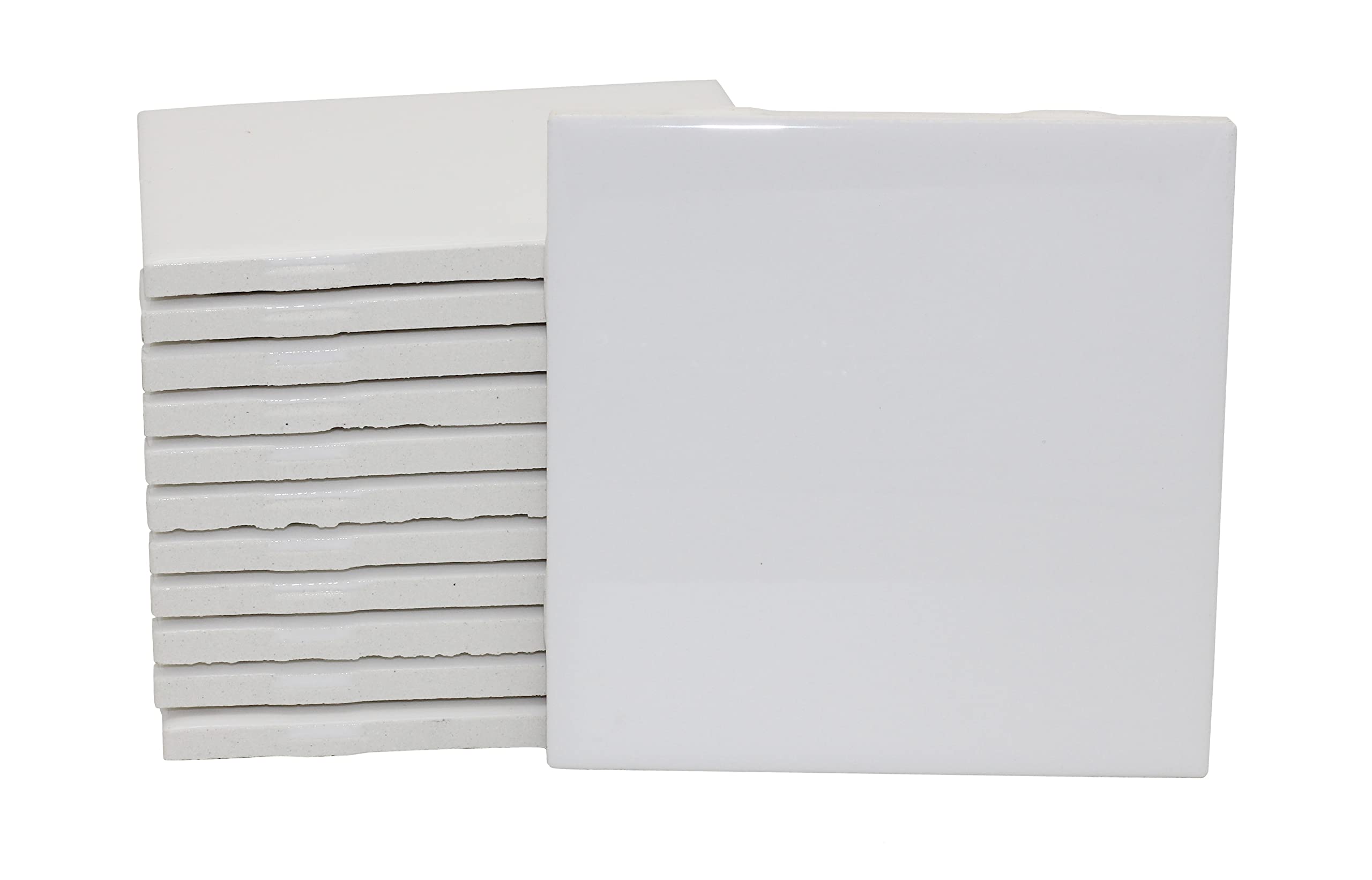 Creative Hobbies 12 Pack Glossy White Glazed Ceramic Tiles 4.25 x 4.25 Inch for Alcohol Ink 1