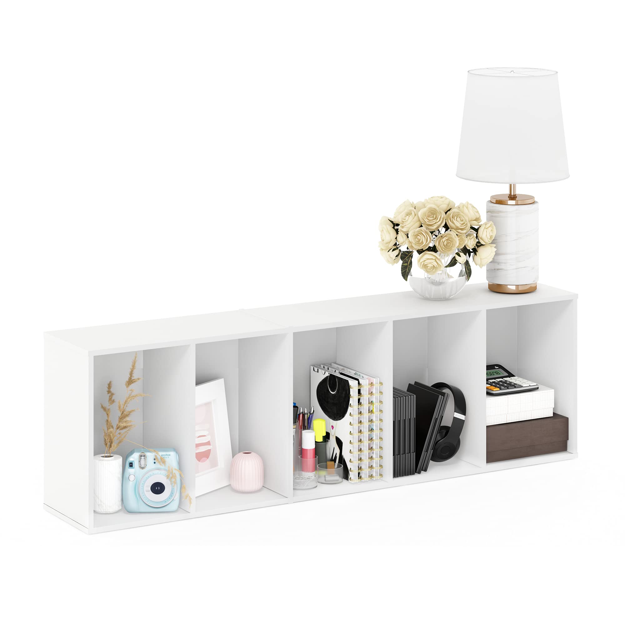 Furinno Luder 5-Tier Bookcase - White, Space Saving, Freestanding Storage Organizer | Engineered Wood 6