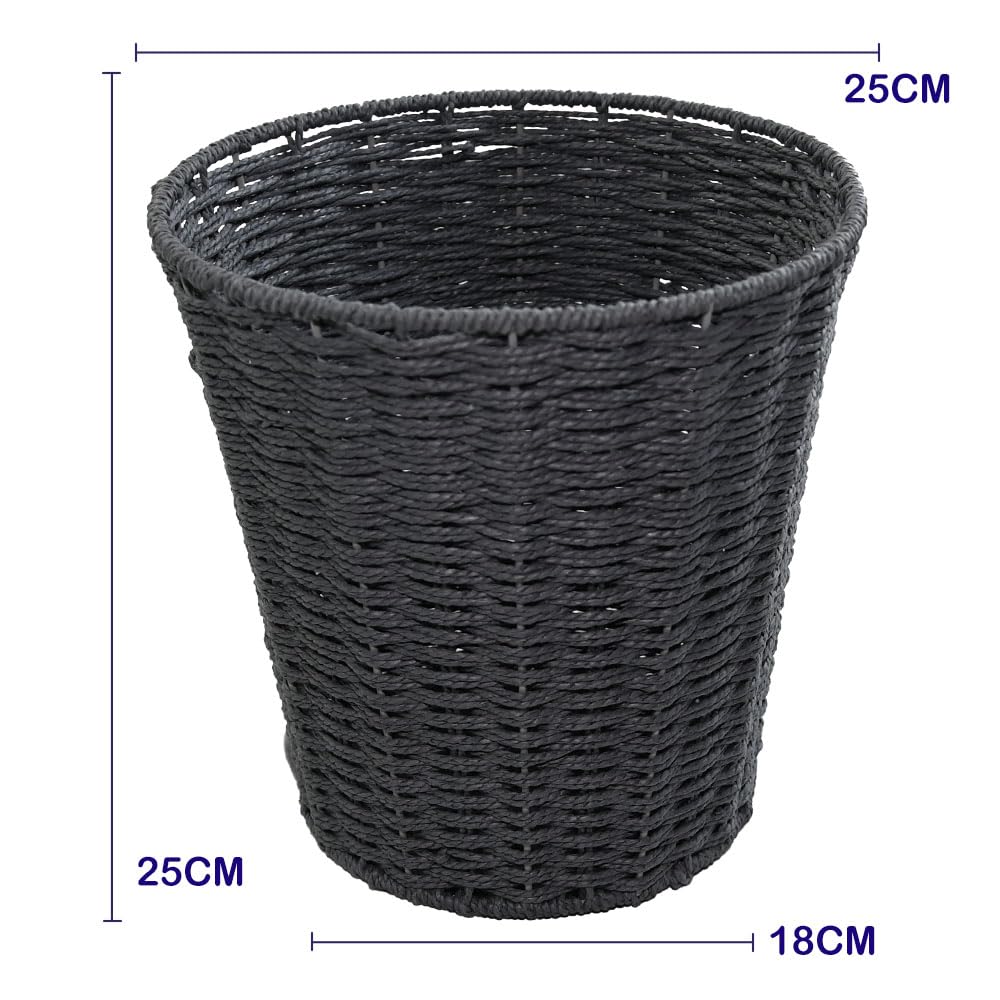 Armo Home Round Woven Waste Paper Bin Basket | Rattan Wood | 25x25x18 CM | Black 3