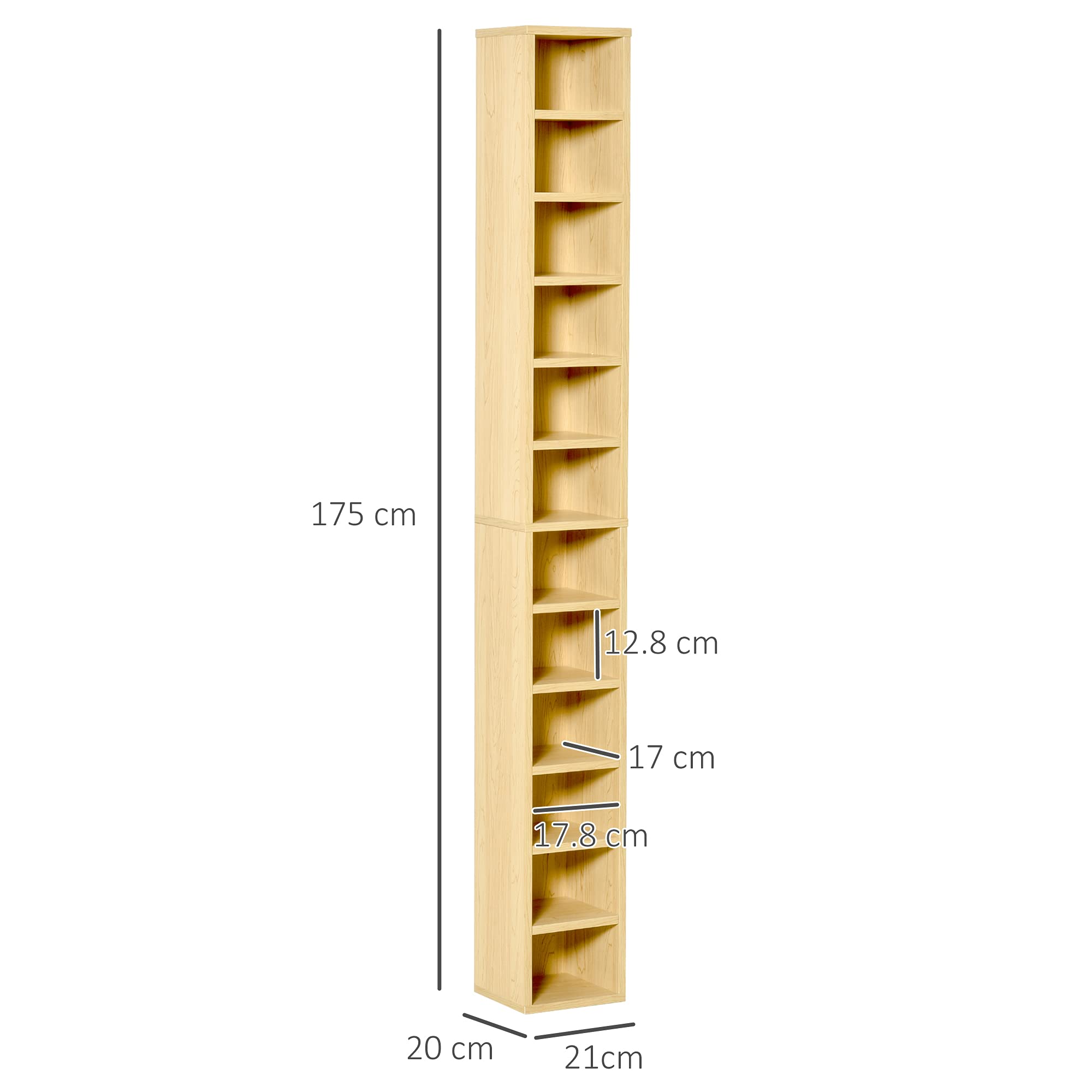 HOMCOM CD/DVD Storage Tower - 12 Cubes, 204 Capacity, 175cm Tall | Pine Wood Colour 7