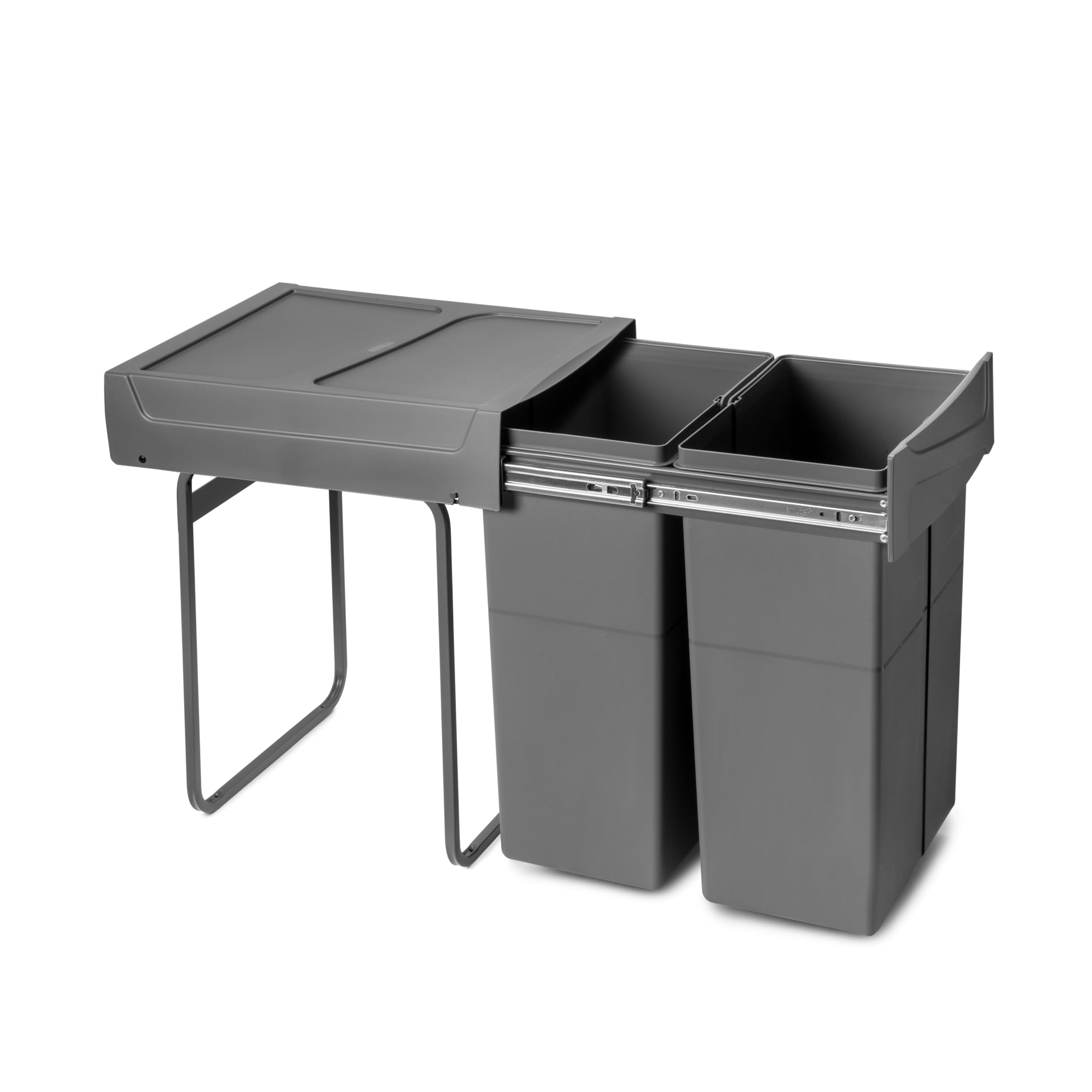 Emuca Kitchen Recycling Bin - Bottom Fixing, Manual Pull-Out | 2x25L Capacity | Anthracite Grey 1