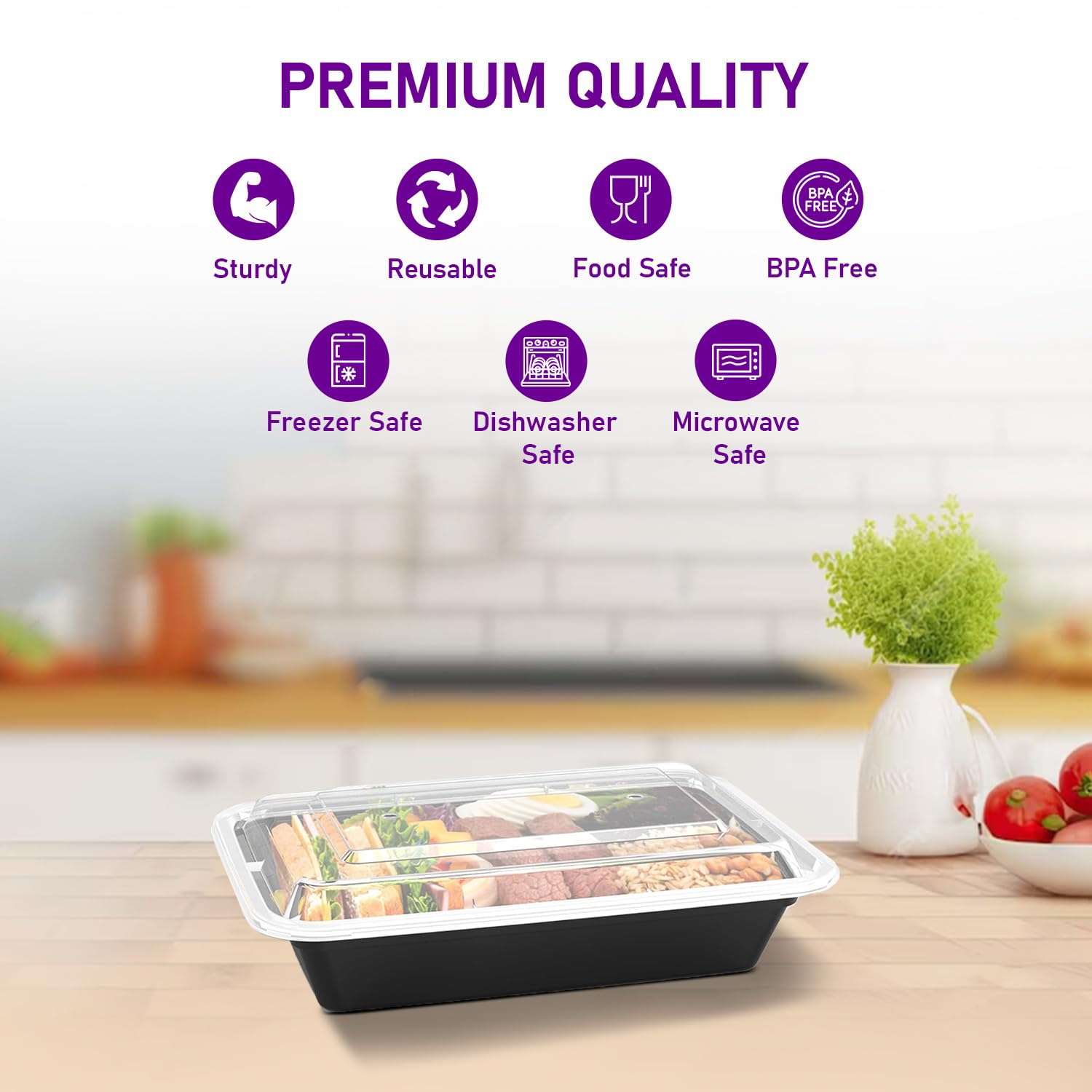 delka Meal Prep Containers - 944ml Capacity, 10 Pack | BPA-Free, Reusable Food Storage Boxes 3