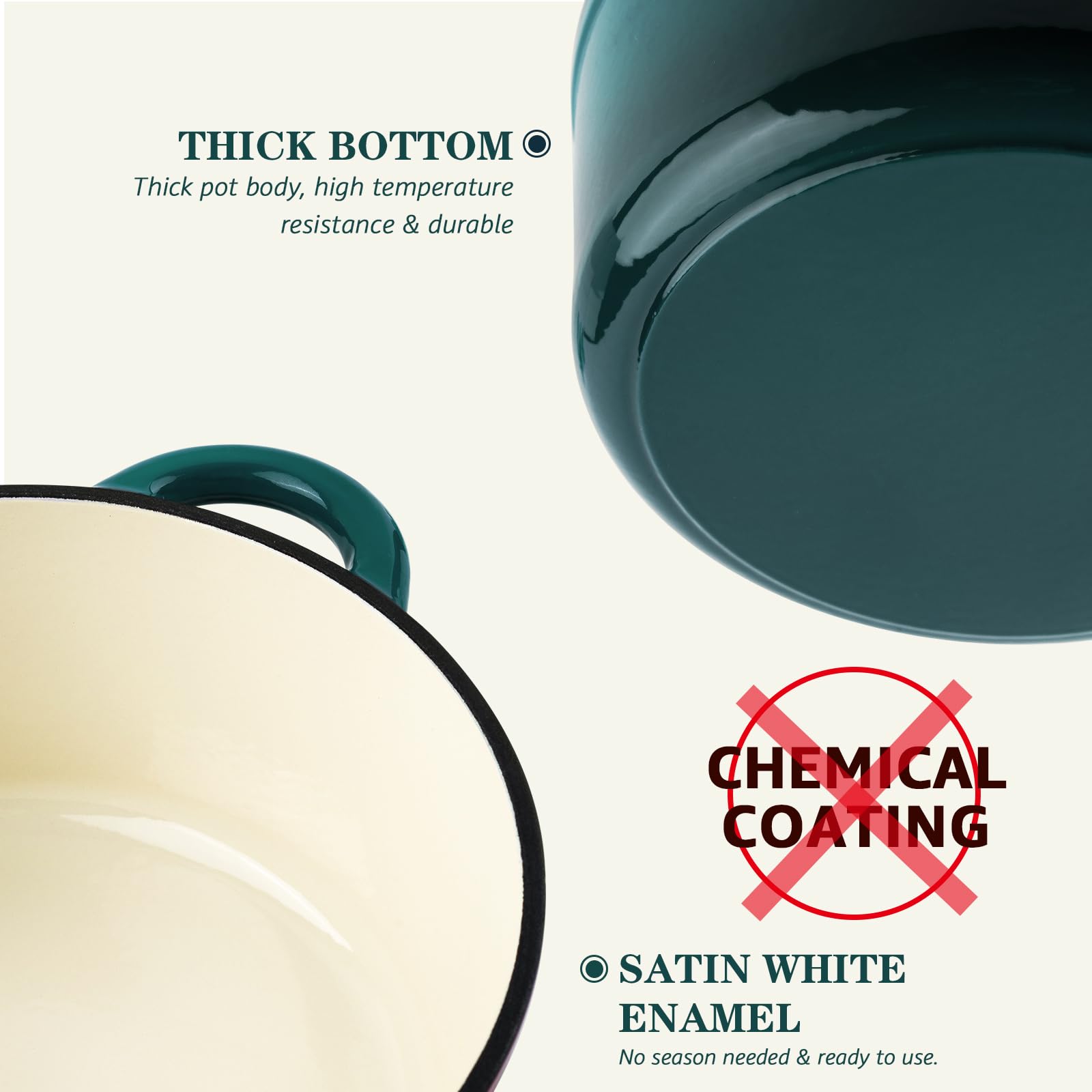 OVERMONT 28cm/6.6L Enamelled Cast Iron Dutch Oven - Bottle Green | 7 Quart Capacity 8